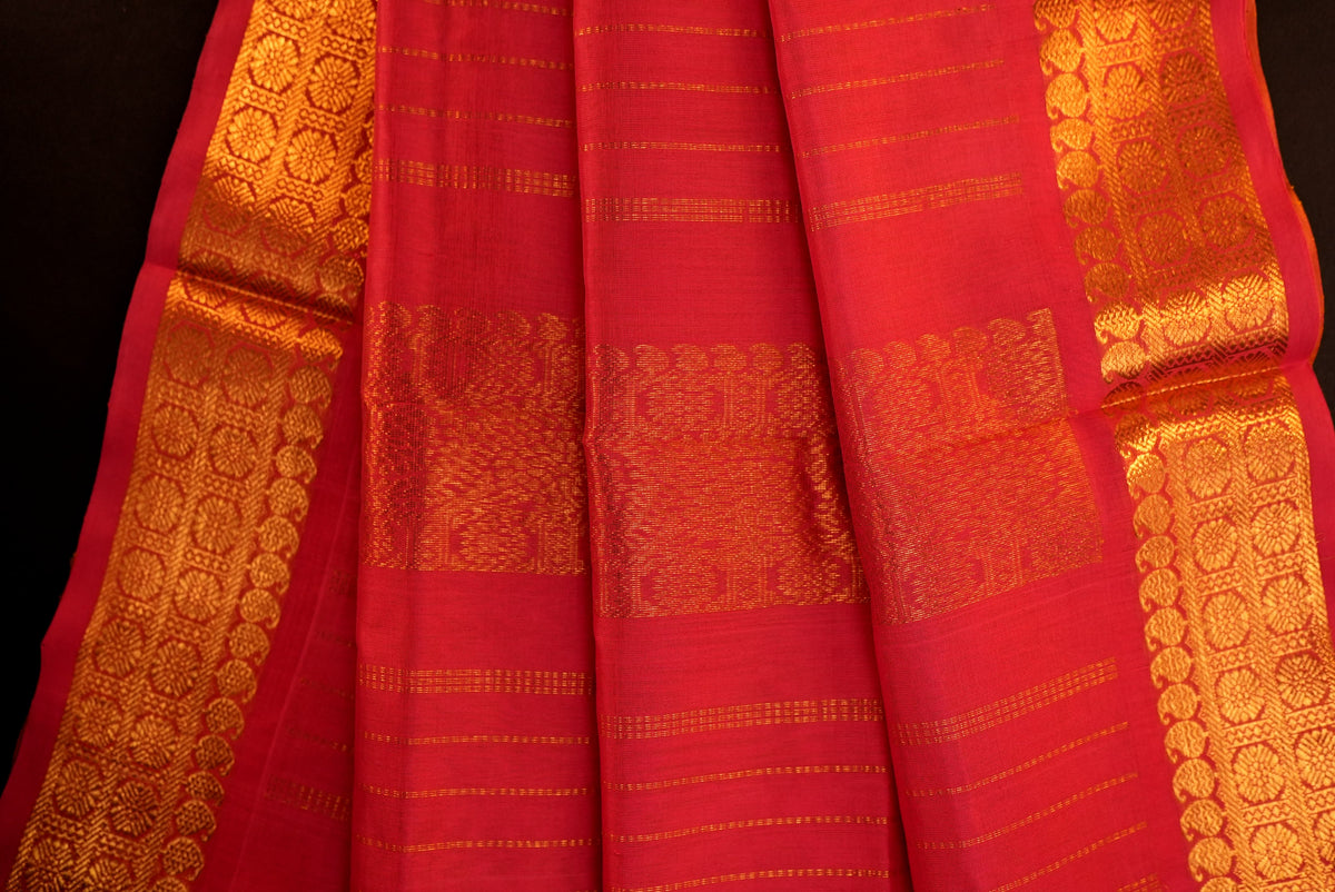 Kanchipuram Silk Cotton Saree * Tanishq Singapore - Pushpa Vriksha - Yellow with Pink