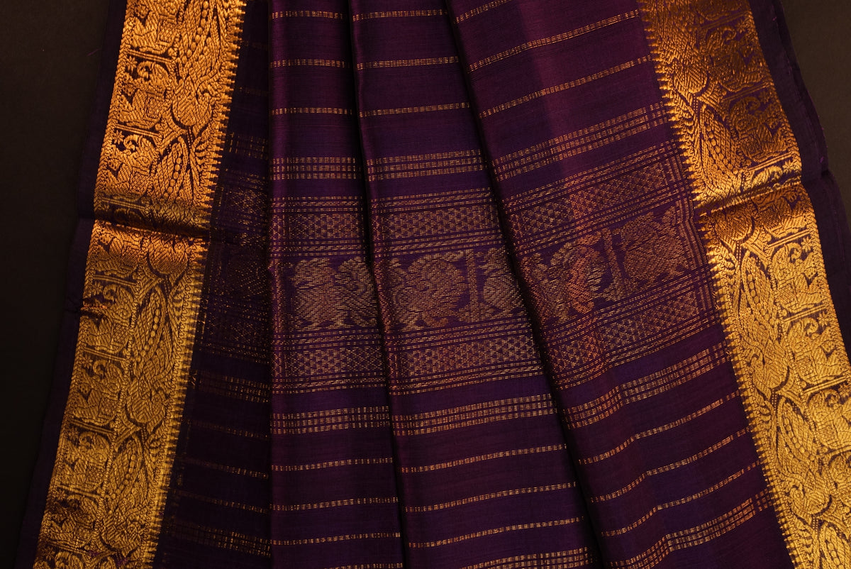 Kanchipuram Silk Cotton Saree * Tanishq Singapore - Mrugha - Jamun