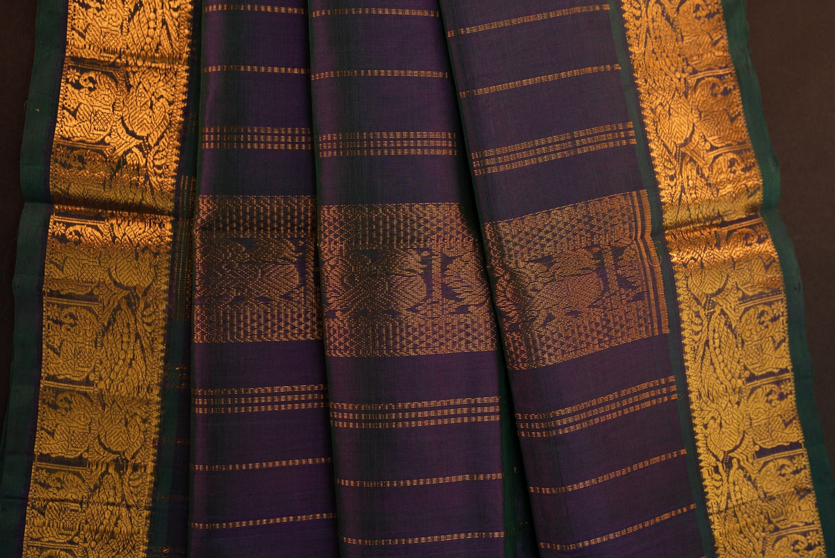 Kanchipuram Silk Cotton Saree * Tanishq Singapore - Mrugha - Green shot Purple