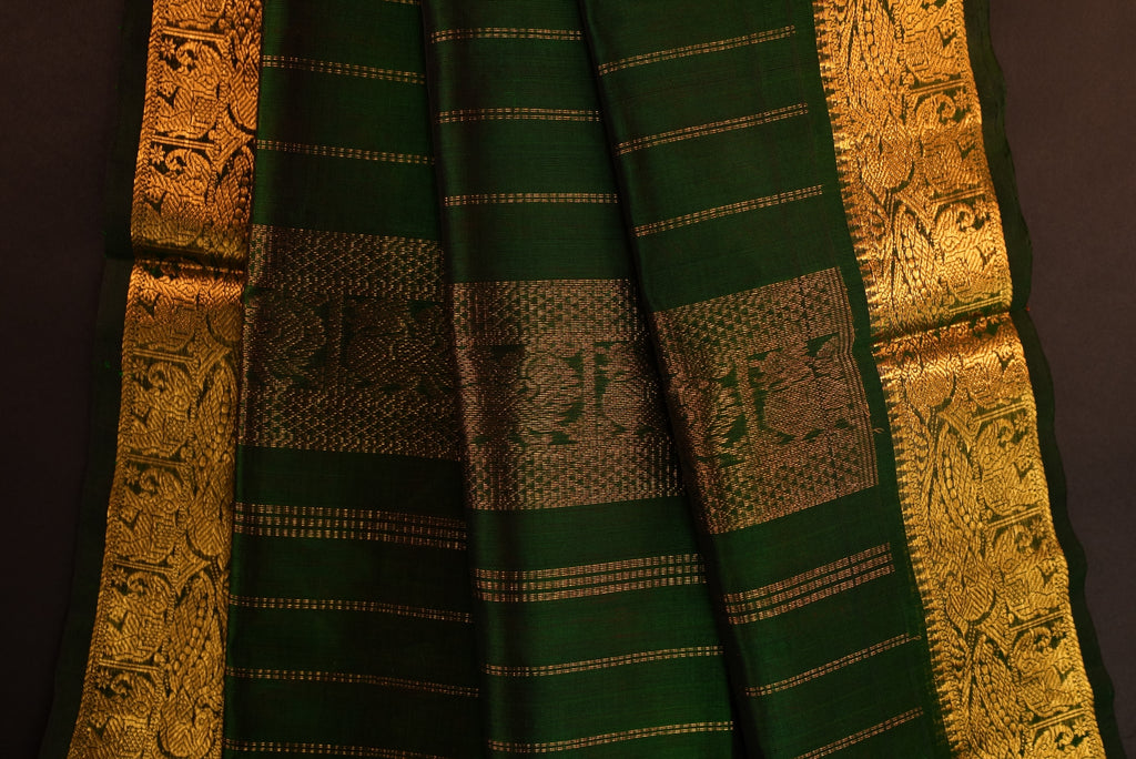 Kanchipuram Silk Cotton Saree * Tanishq Singapore - Mrugha - Orange and Bottle Green