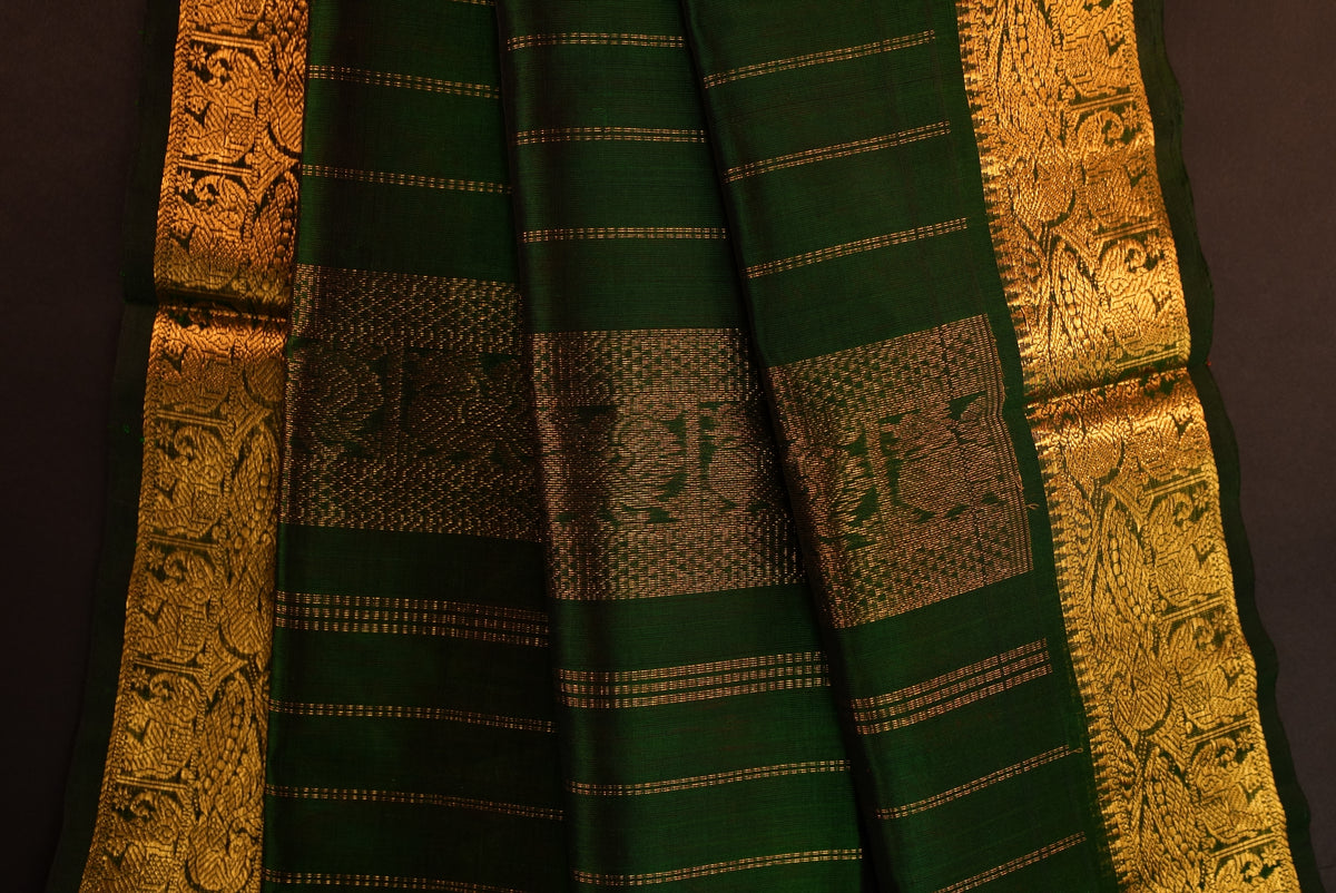 Kanchipuram Silk Cotton Saree * Tanishq Singapore - Mrugha - Orange and Bottle Green