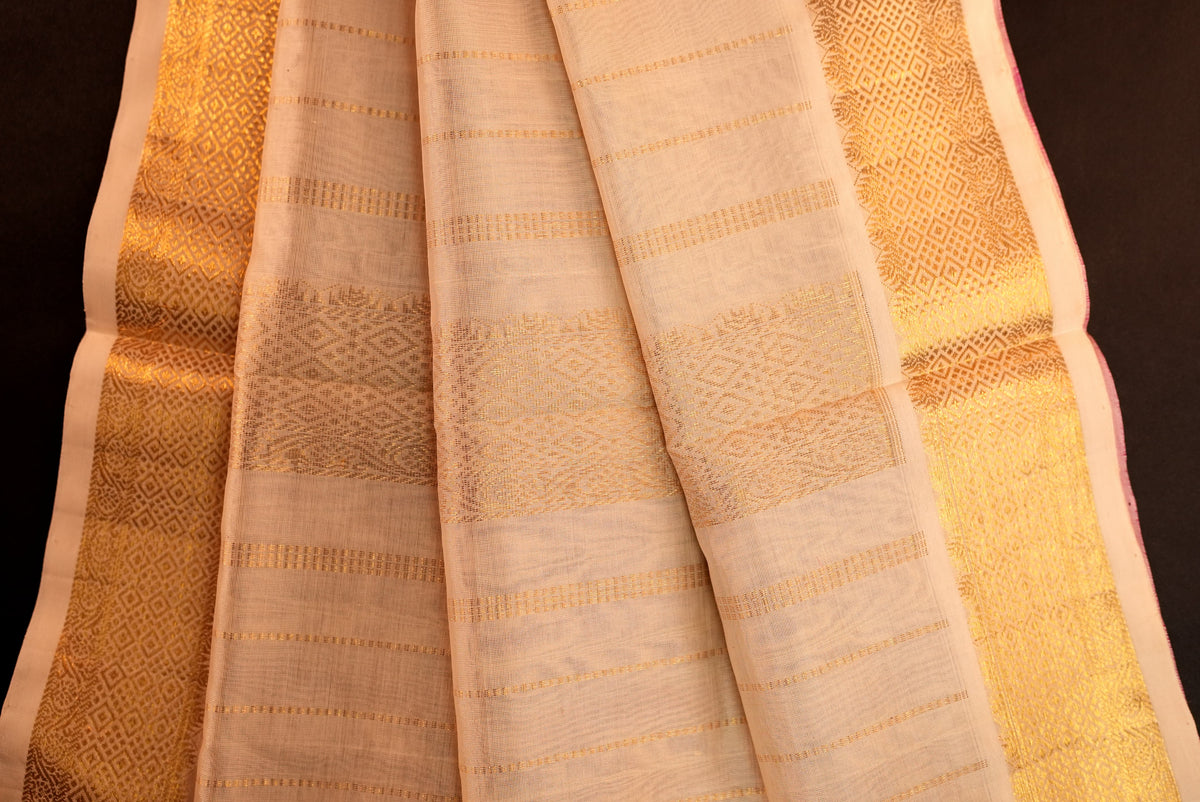 Kanchipuram Silk Cotton Saree * Tanishq Singapore - Aalayam - Magenta with Pearl White