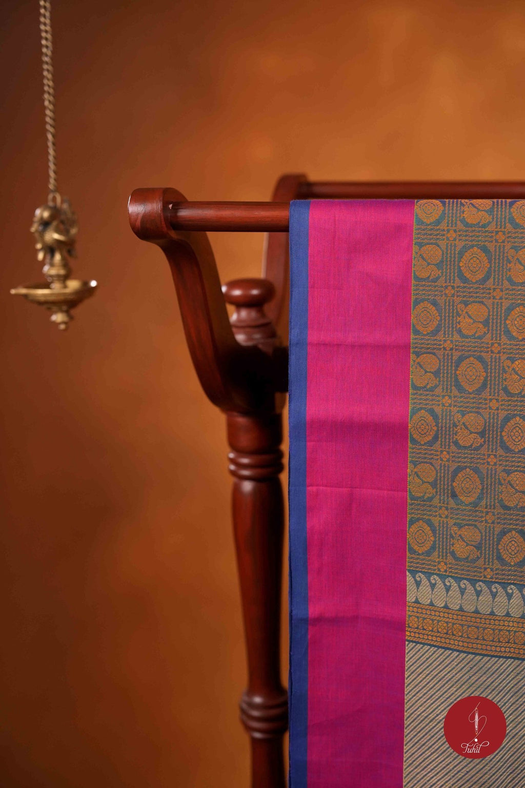 Handloom South Cotton Saree - Mayil Kazhuthu or Peacock Blue Green - House of Tuhil