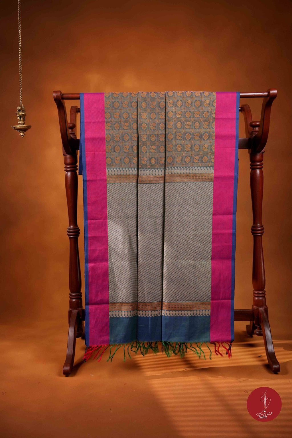 Handloom South Cotton Saree - Mayil Kazhuthu or Peacock Blue Green - House of Tuhil