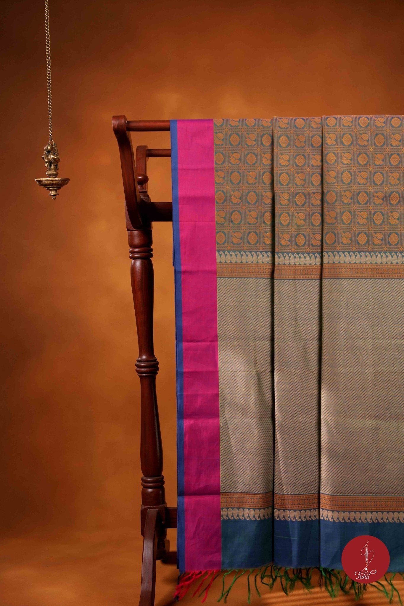 Handloom South Cotton Saree - Mayil Kazhuthu or Peacock Blue Green - House of Tuhil