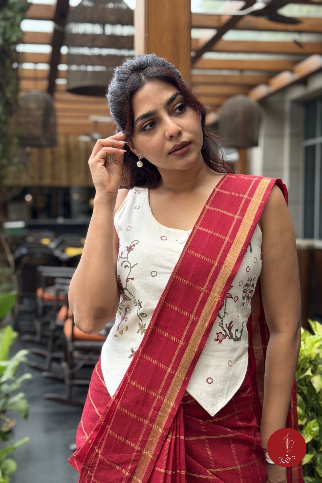 Handloom South Cotton Saree - Red Maroon Zari Kattam - Gatta Kusthi 2 - House of Tuhil