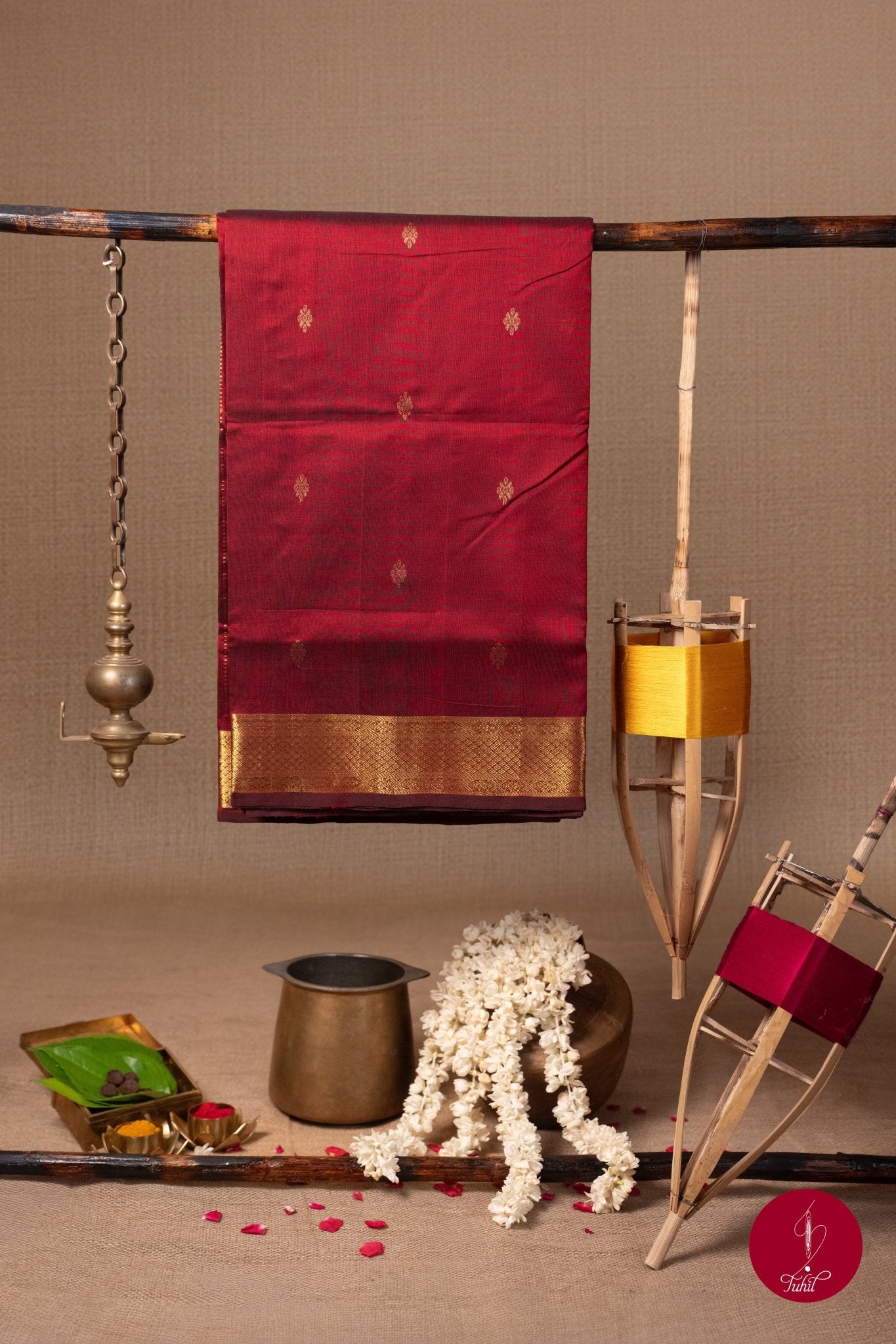 Kanchipuram Silk Cotton Saree- Arakku - House of Tuhil