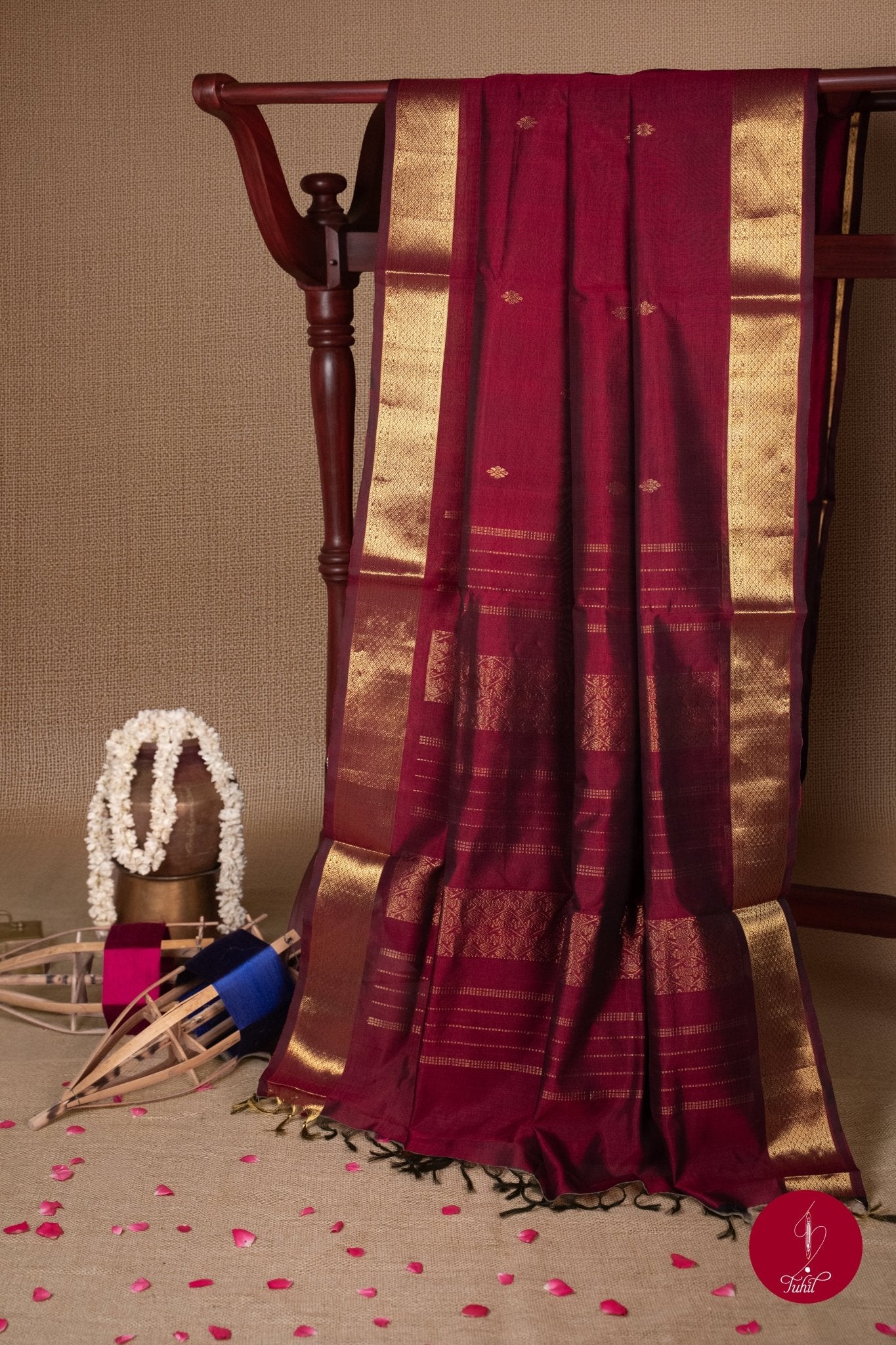 Kanchipuram Silk Cotton Saree - Brown Arakku - House of Tuhil