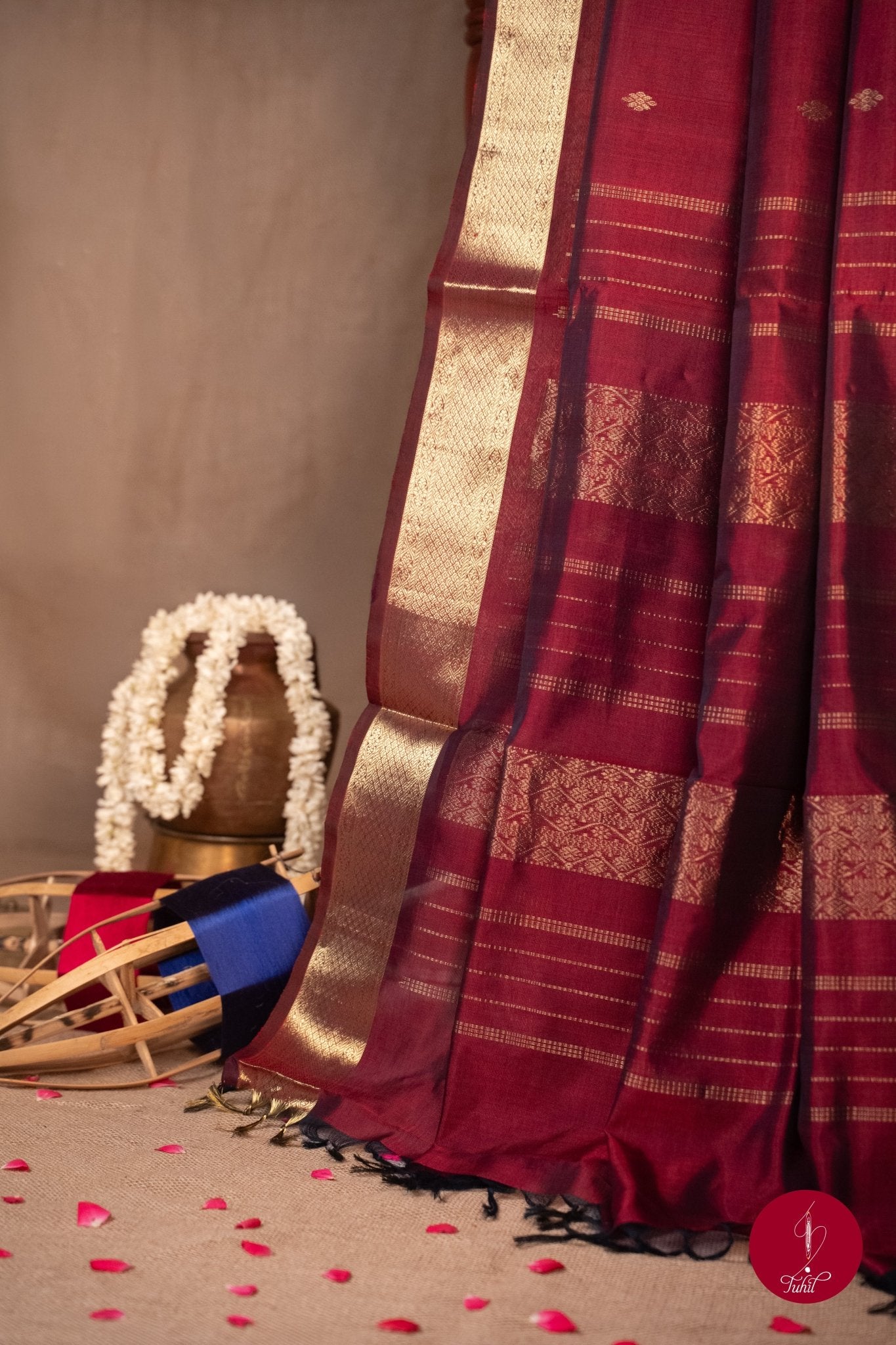 Kanchipuram Silk Cotton Saree - Brown Arakku - House of Tuhil