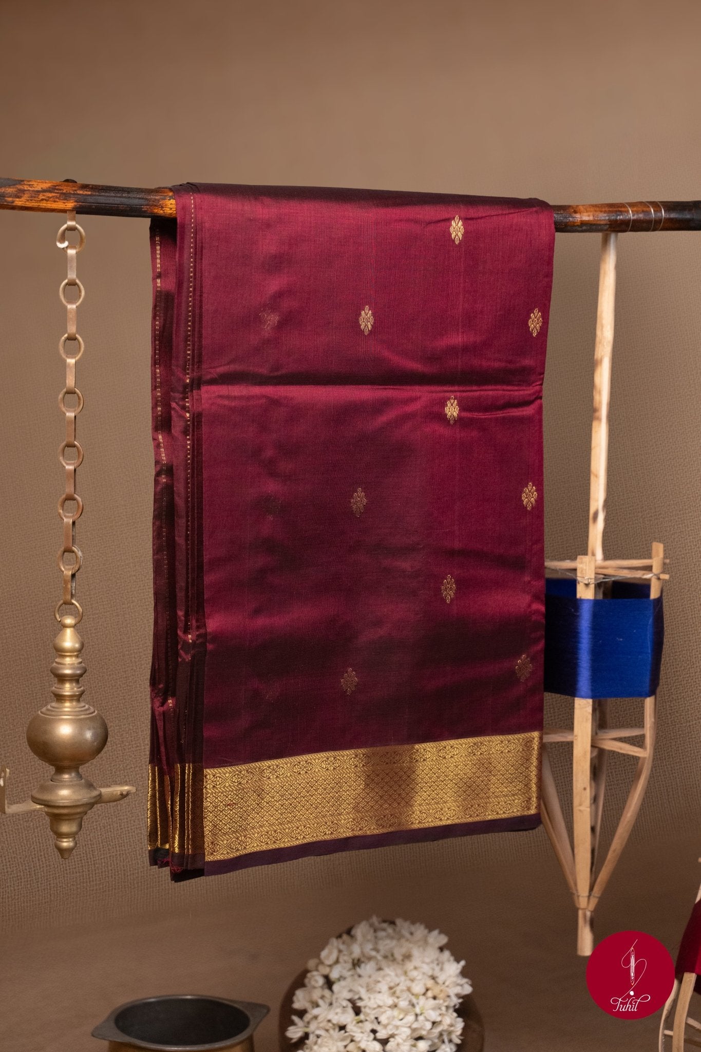 Kanchipuram Silk Cotton Saree - Brown Arakku - House of Tuhil