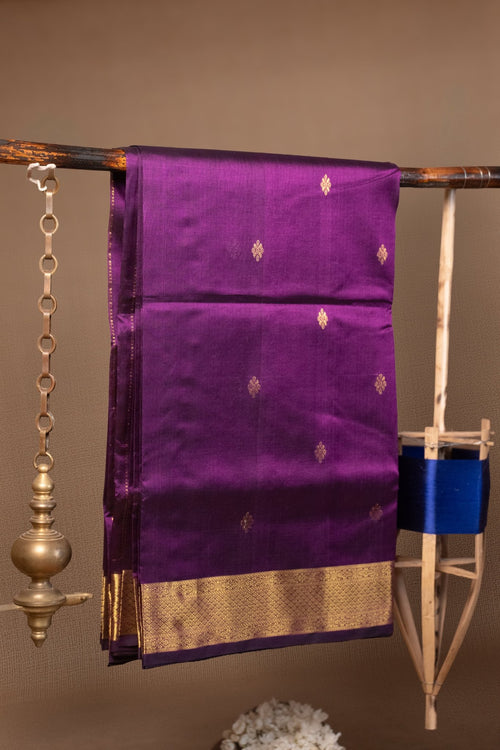 Kanchipuram Silk Cotton Saree - Jamun - House of Tuhil