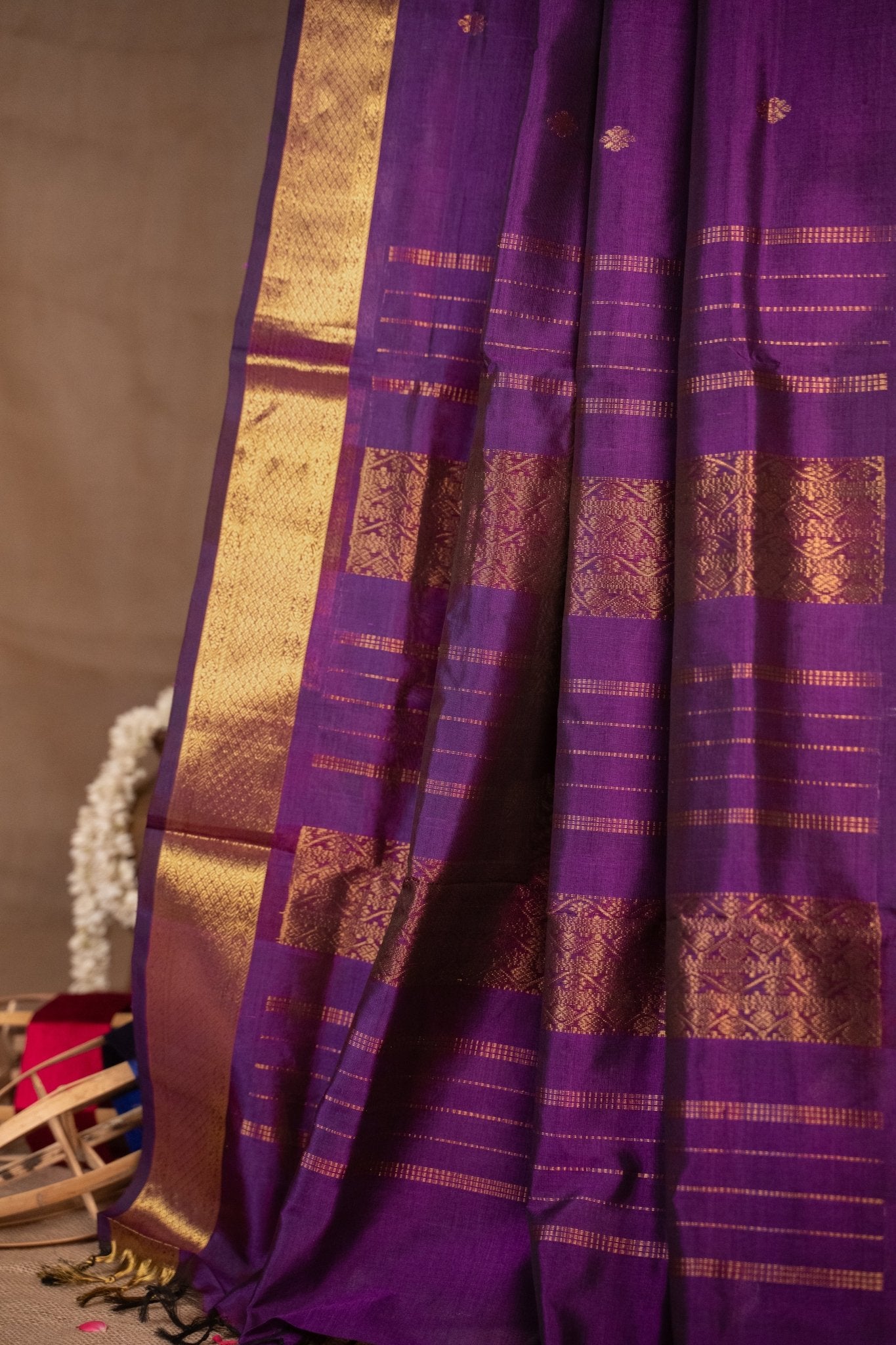 Kanchipuram Silk Cotton Saree - Jamun - House of Tuhil