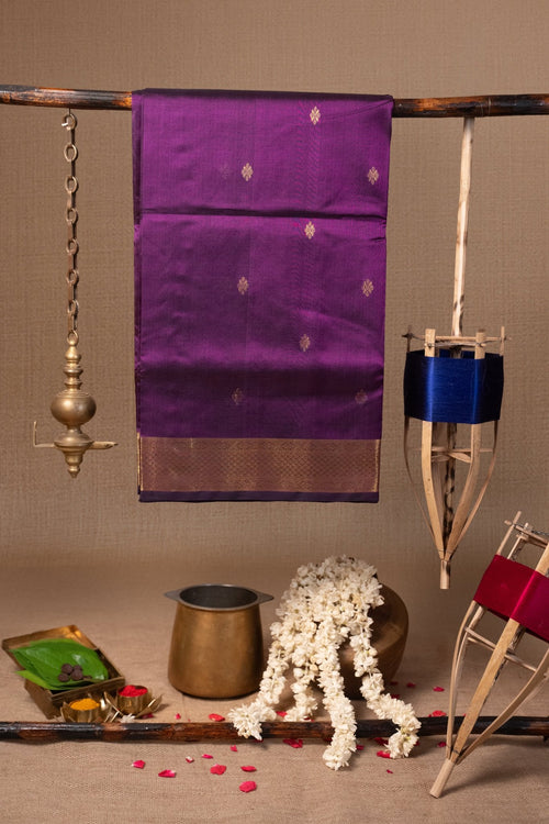 Kanchipuram Silk Cotton Saree - Jamun - House of Tuhil