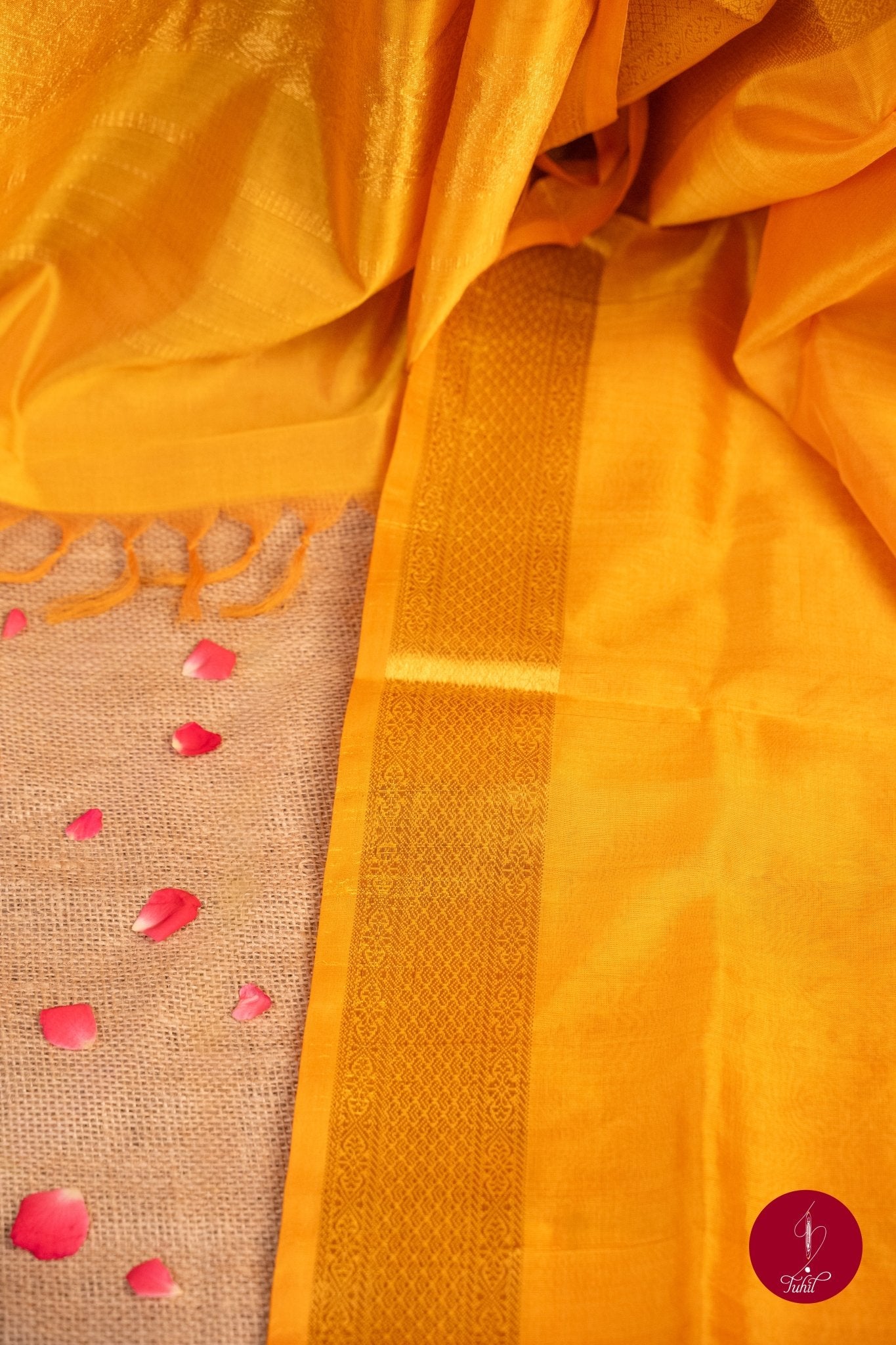 Kanchipuram Silk Cotton Saree - Mango Yellow - House of Tuhil