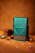 Kanchipuram Silk Cotton Saree - Sea Green with Deep Royal Blue Thread Work - House of Tuhil