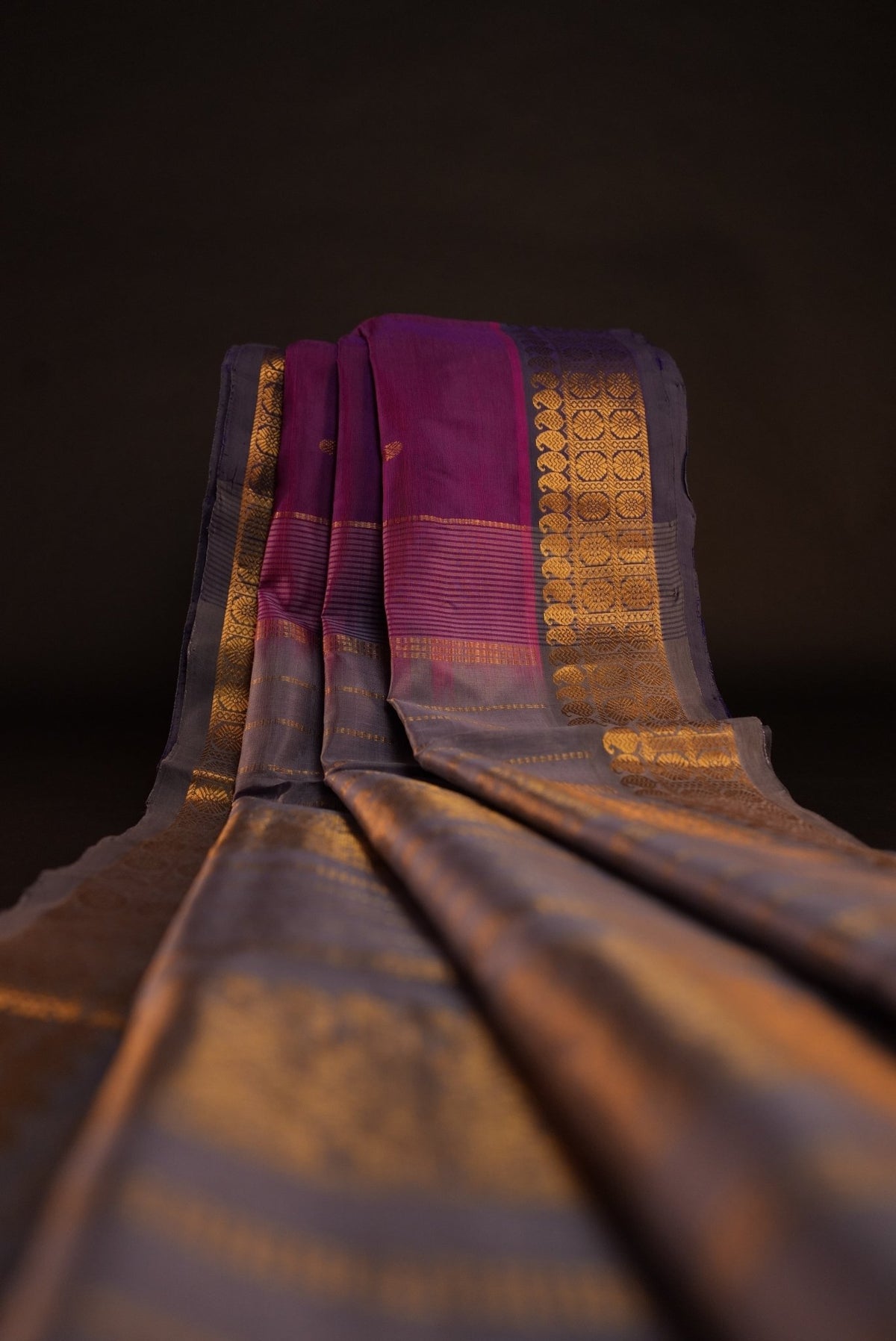 Kanchipuram Silk Cotton Saree * Tanishq Singapore - Pushpa Vriksha - Vadamalli with Grey - House of Tuhil