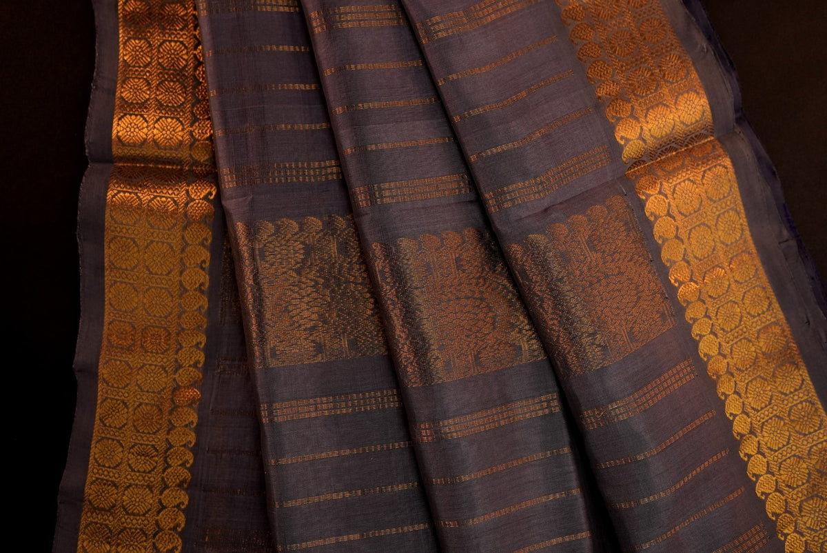 Kanchipuram Silk Cotton Saree * Tanishq Singapore - Pushpa Vriksha - Vadamalli with Grey - House of Tuhil