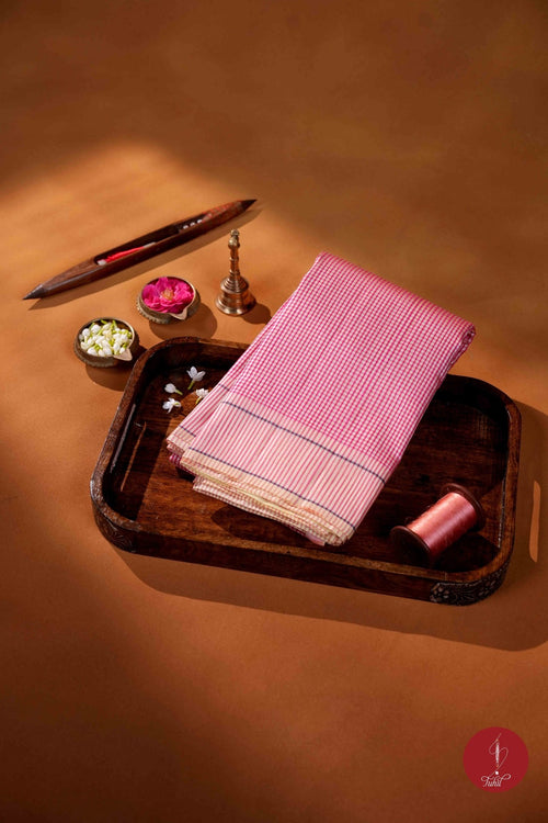Koorainadu Saree - Silk Cotton - Bright Pink and Ivory - House of Tuhil