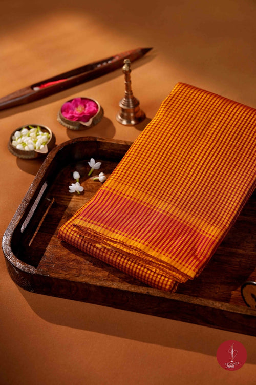 Koorainadu Saree - Silk Cotton - Mustard and Red - House of Tuhil