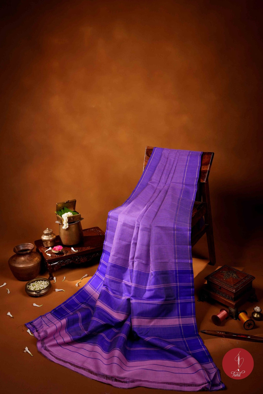 Koorainadu Saree - Silk Cotton - Violet and Light Lotus Pink - House of Tuhil