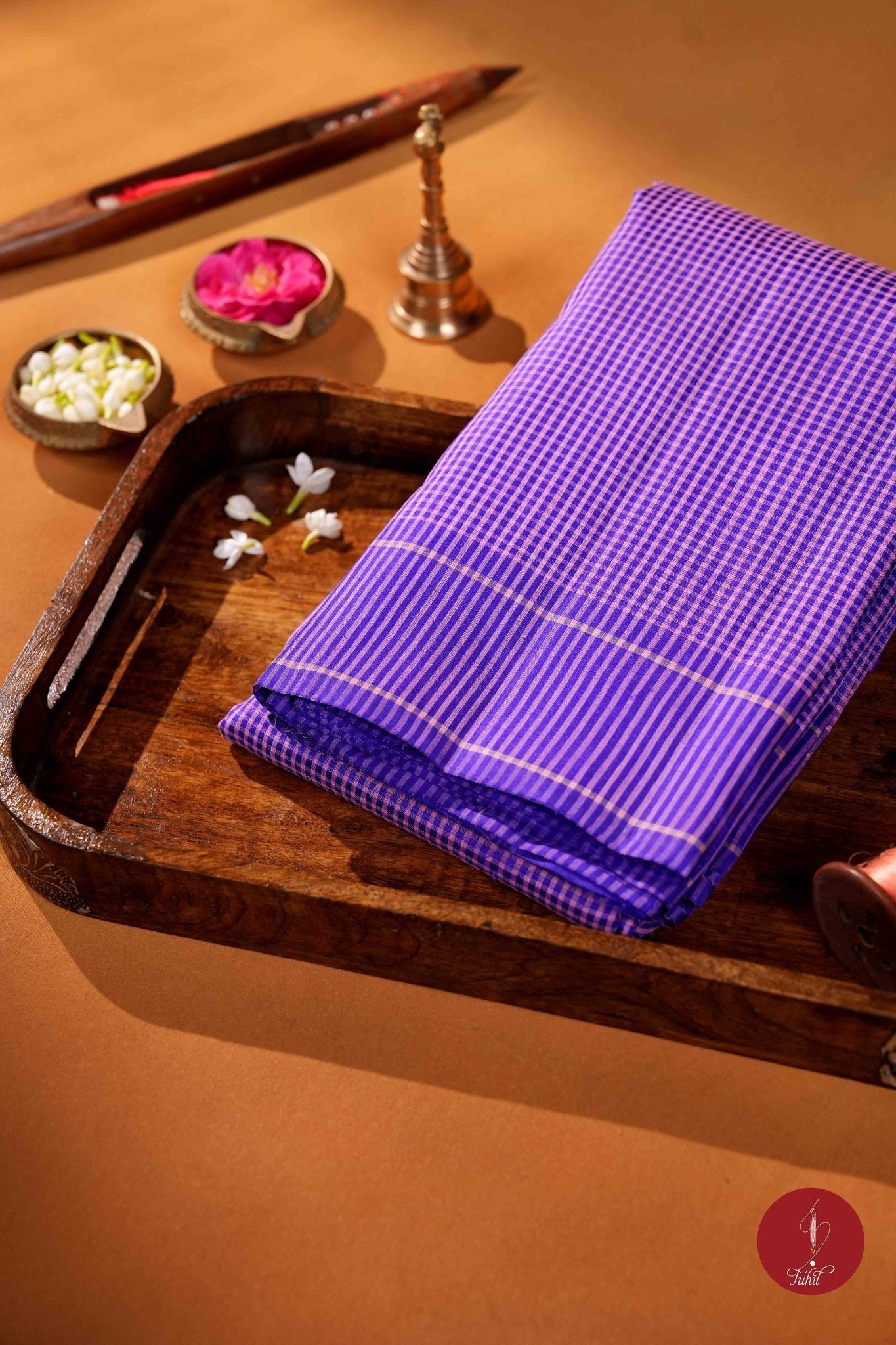 Koorainadu Saree - Silk Cotton - Violet and Light Lotus Pink - House of Tuhil