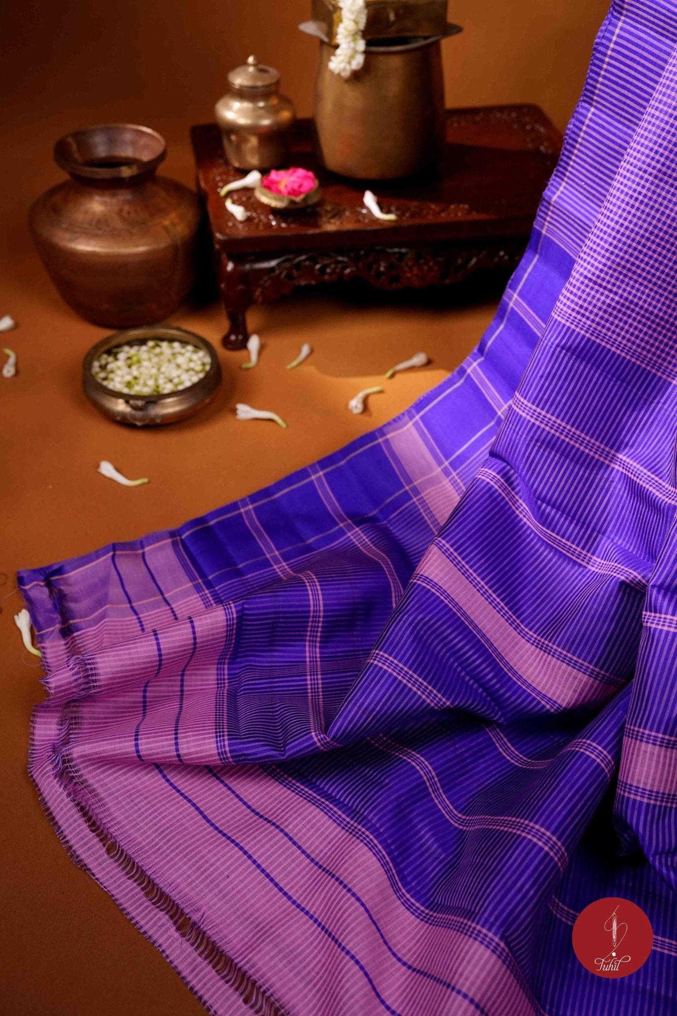 Koorainadu Saree - Silk Cotton - Violet and Light Lotus Pink - House of Tuhil
