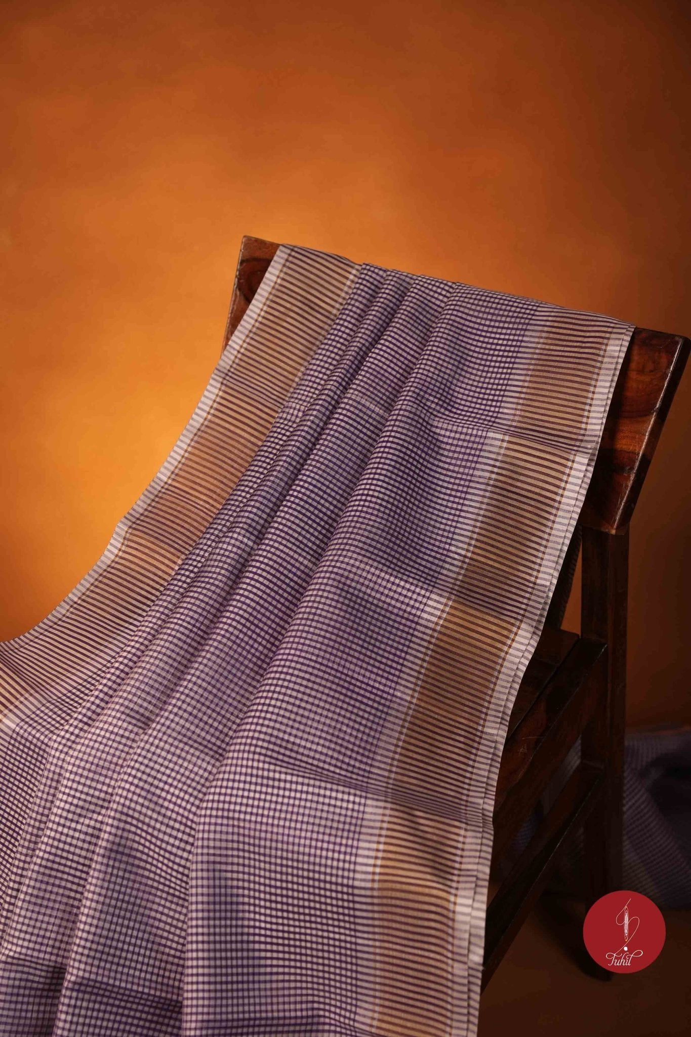Koorainadu Saree - Silk Cotton - Violet and White - House of Tuhil