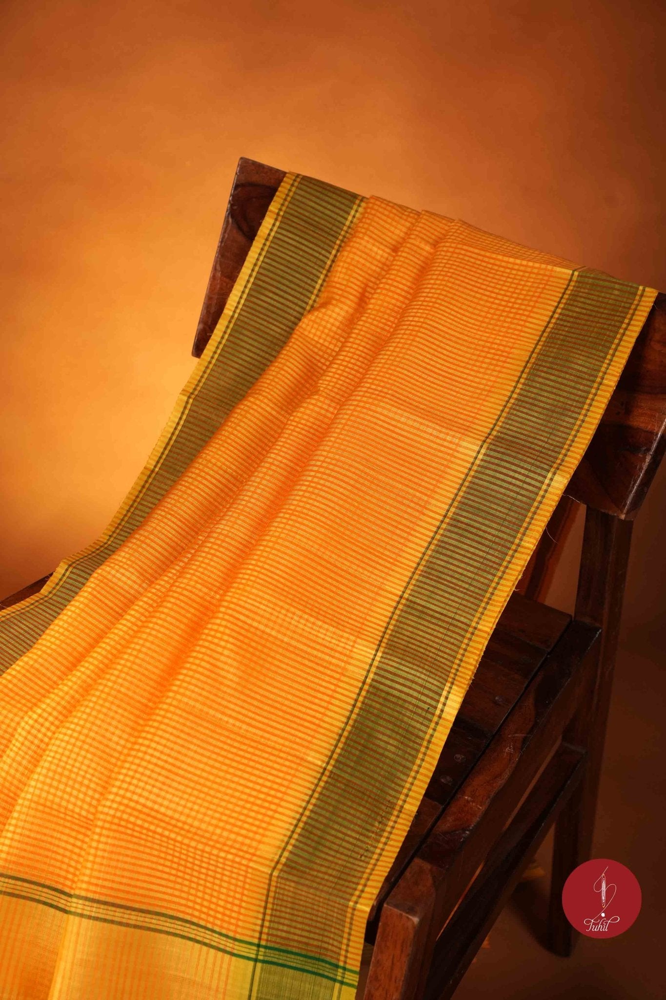 Koorainadu Saree - Silk Cotton - Yellow and coral - House of Tuhil