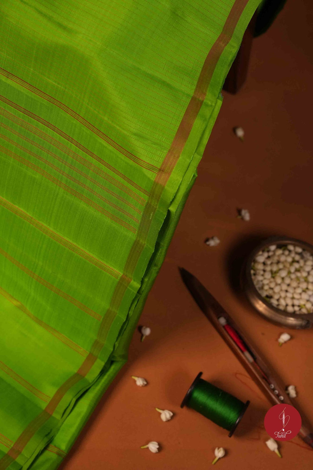 Pure Silk Handloom Kanchipuram Saree - Light Forest Green with Dull Gold - House of Tuhil