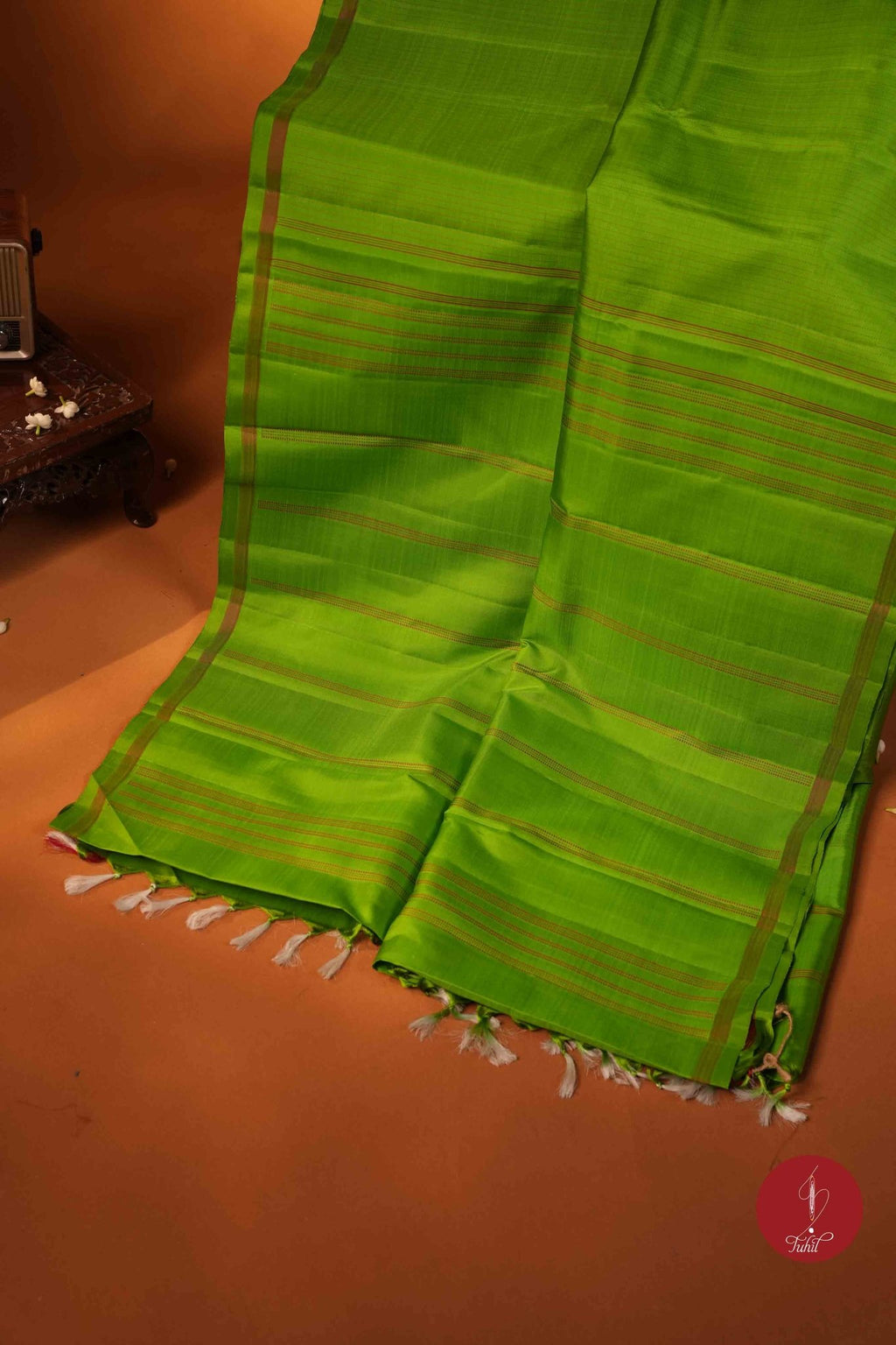 Pure Silk Handloom Kanchipuram Saree - Light Forest Green with Dull Gold - House of Tuhil