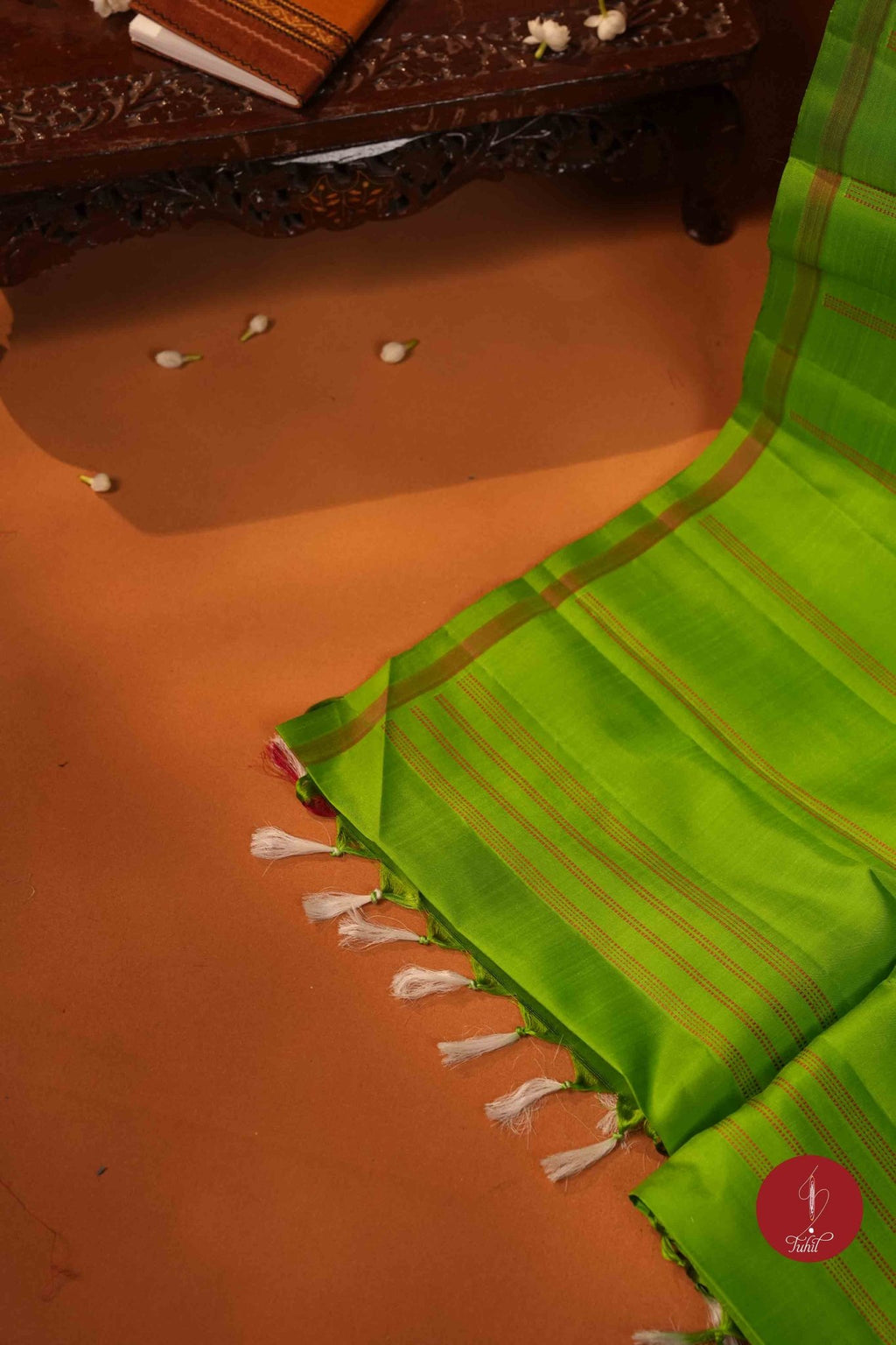 Pure Silk Handloom Kanchipuram Saree - Light Forest Green with Dull Gold - House of Tuhil