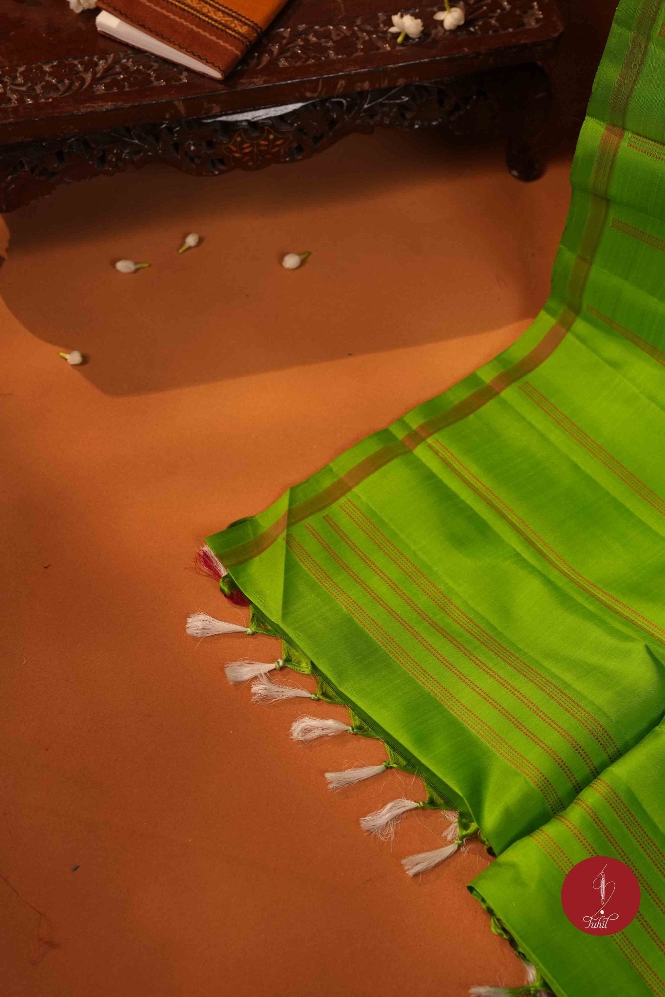Pure Silk Handloom Kanchipuram Saree - Light Forest Green with Dull Gold - House of Tuhil