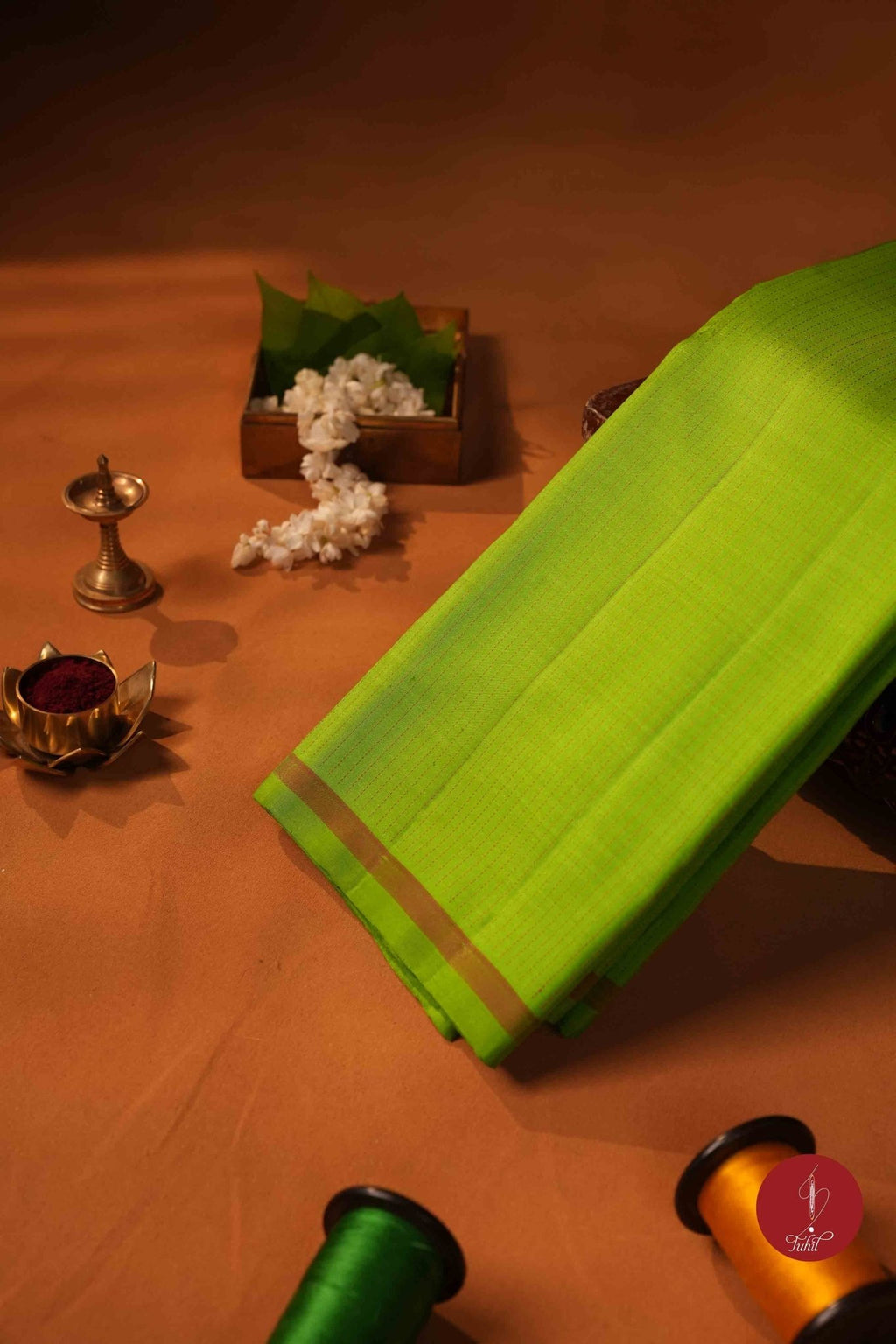 Pure Silk Handloom Kanchipuram Saree - Light Forest Green with Dull Gold - House of Tuhil