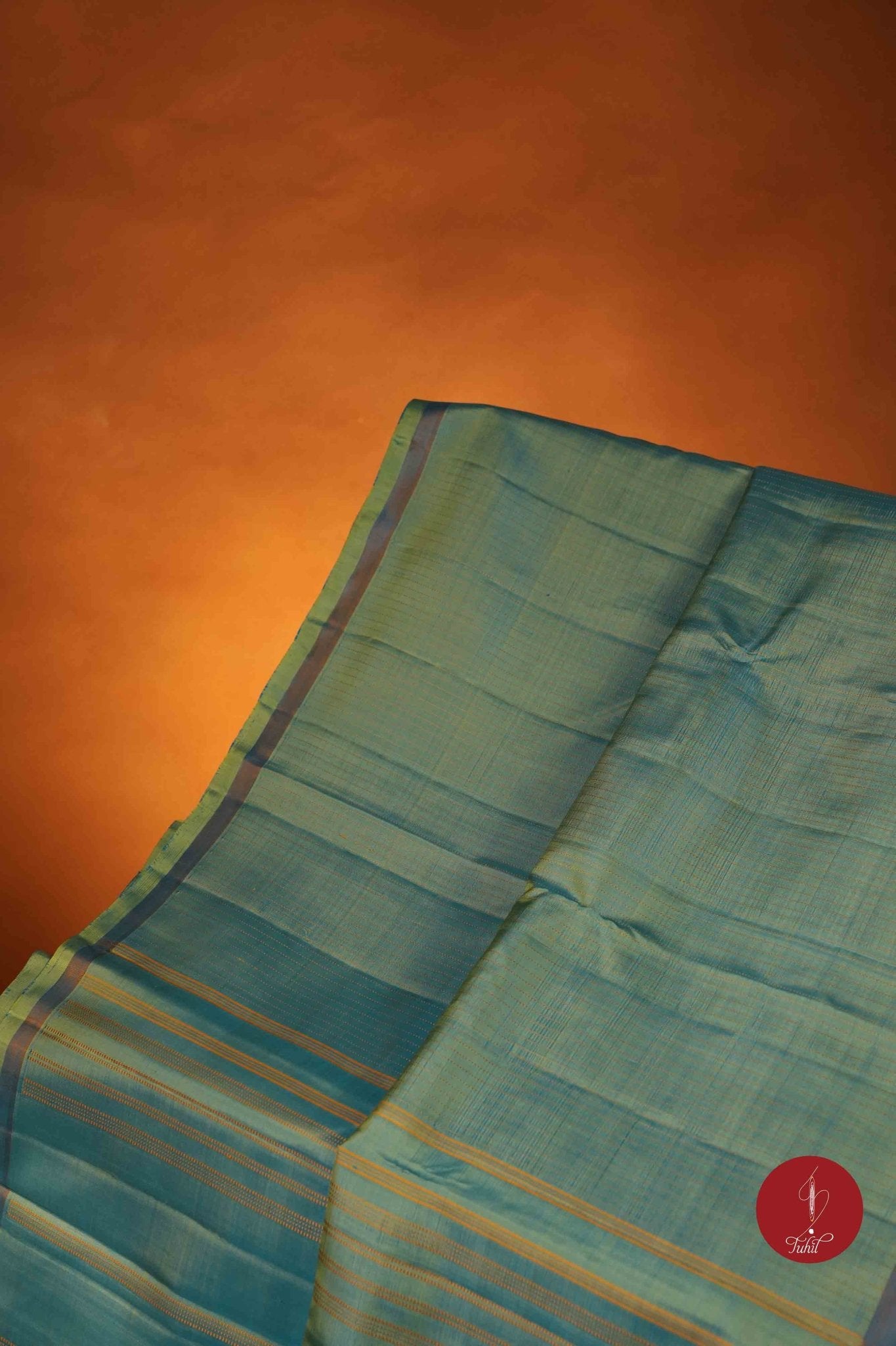 Pure Silk Pure Zari Handloom Kanchipuram Saree - Ananda Blue Green with Dull Gold Muthu Lines - House of Tuhil