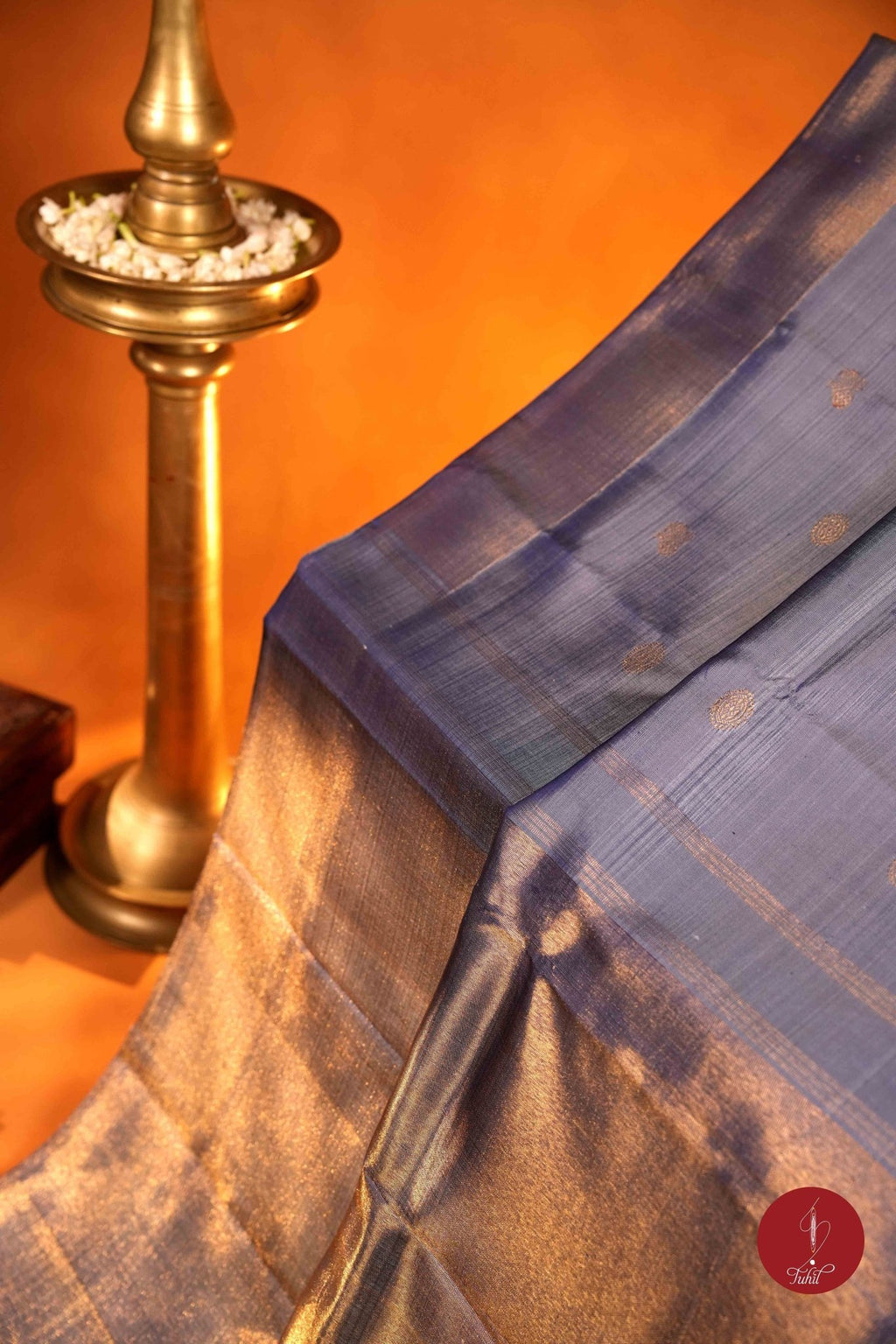 Pure Silk Pure Zari Handloom Kanchipuram Saree - Grey 8 Kol - House of Tuhil