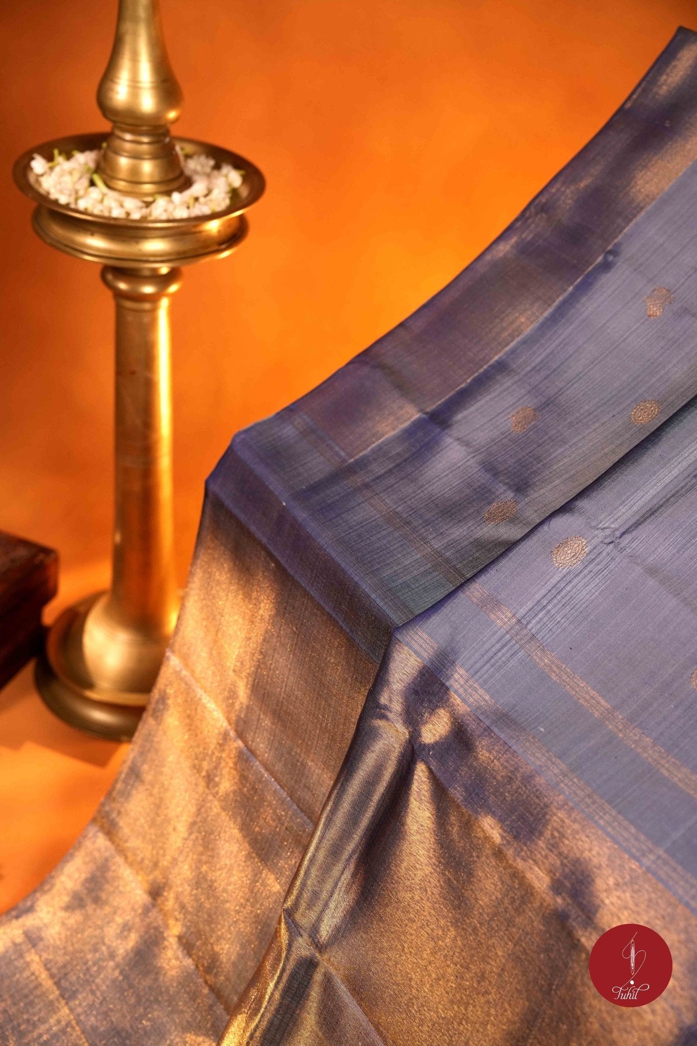 Pure Silk Pure Zari Handloom Kanchipuram Saree - Grey 8 Kol - House of Tuhil