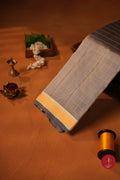 Pure Silk Pure Zari Handloom Kanchipuram Saree - Grey Muthu Kattam - House of Tuhil