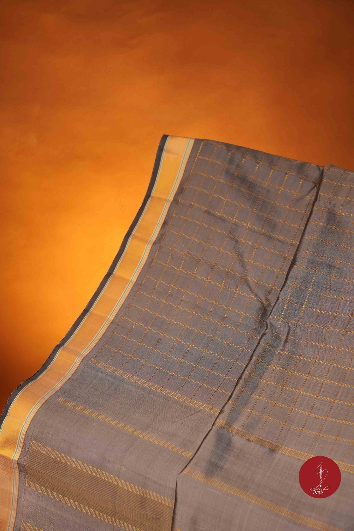 Pure Silk Pure Zari Handloom Kanchipuram Saree - Grey Muthu Kattam - House of Tuhil