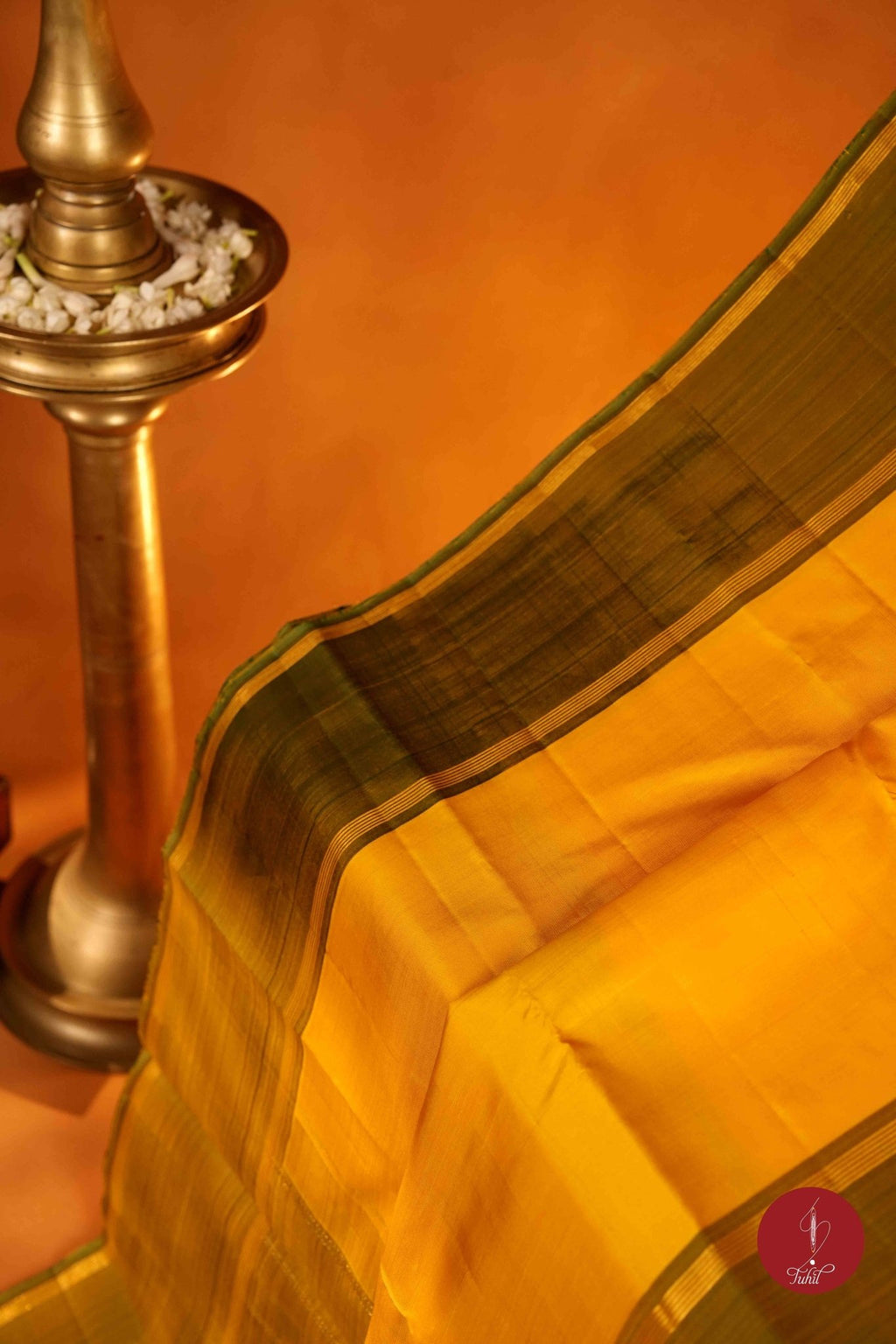 Pure Silk Pure Zari Handloom Kanchipuram Saree - Lemon Yellow with Lemon Green - House of Tuhil