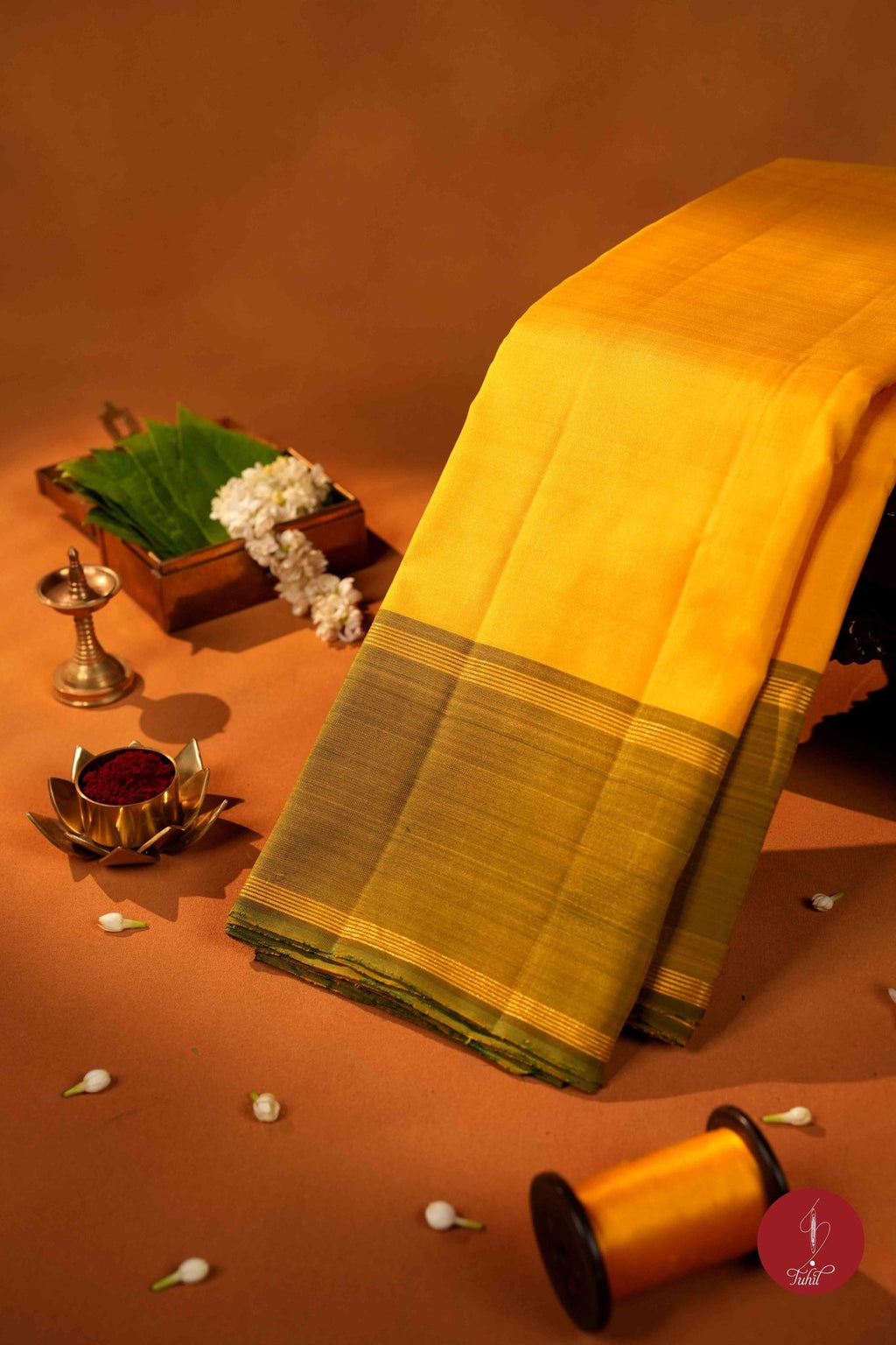 Pure Silk Pure Zari Handloom Kanchipuram Saree - Lemon Yellow with Lemon Green - House of Tuhil