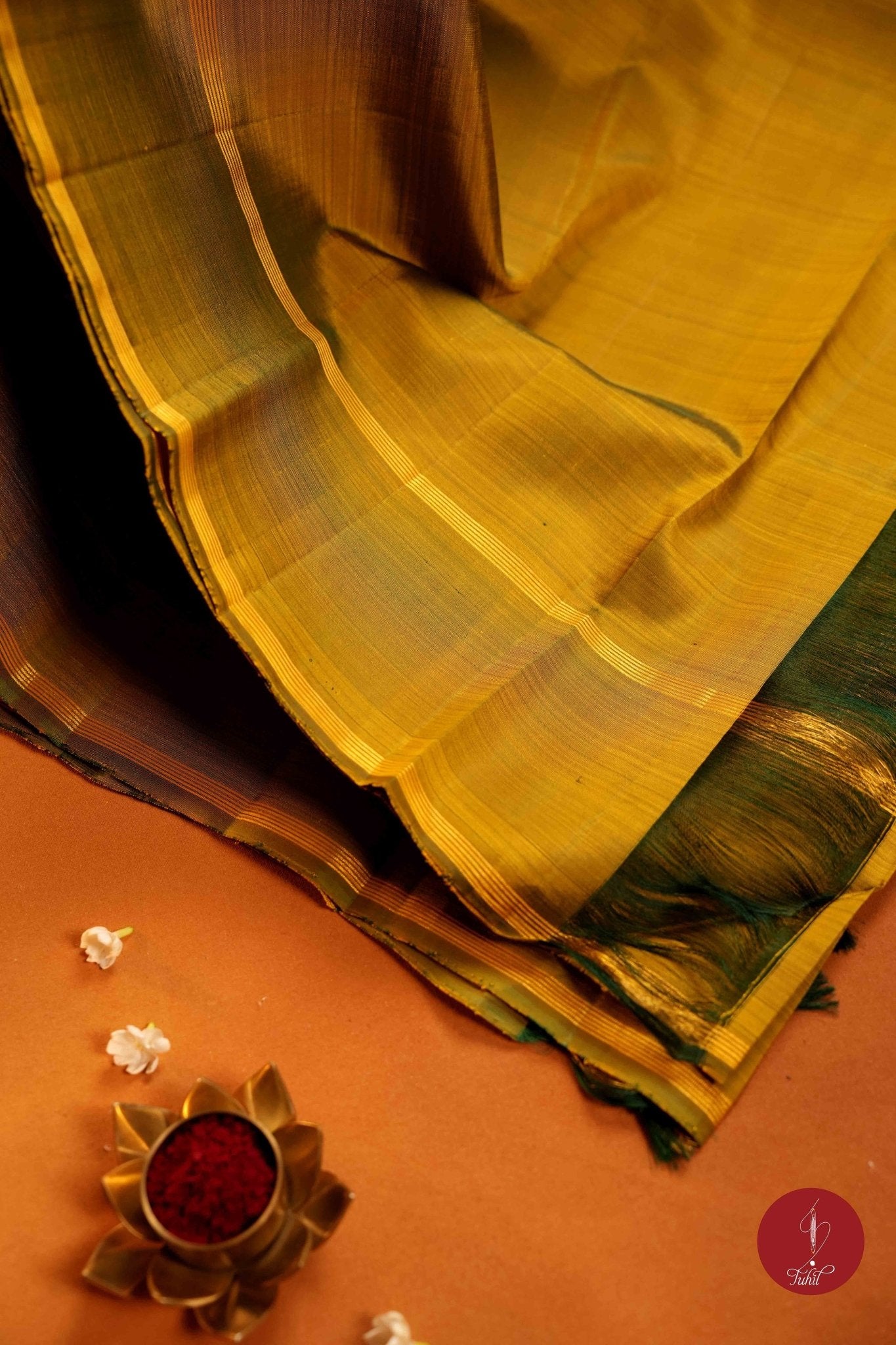 Pure Silk Pure Zari Handloom Kanchipuram Saree - Lemon Yellow with Lemon Green - House of Tuhil