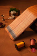 Pure Silk Pure Zari Handloom Kanchipuram Saree - Light Apricot Muthu Kattam - House of Tuhil