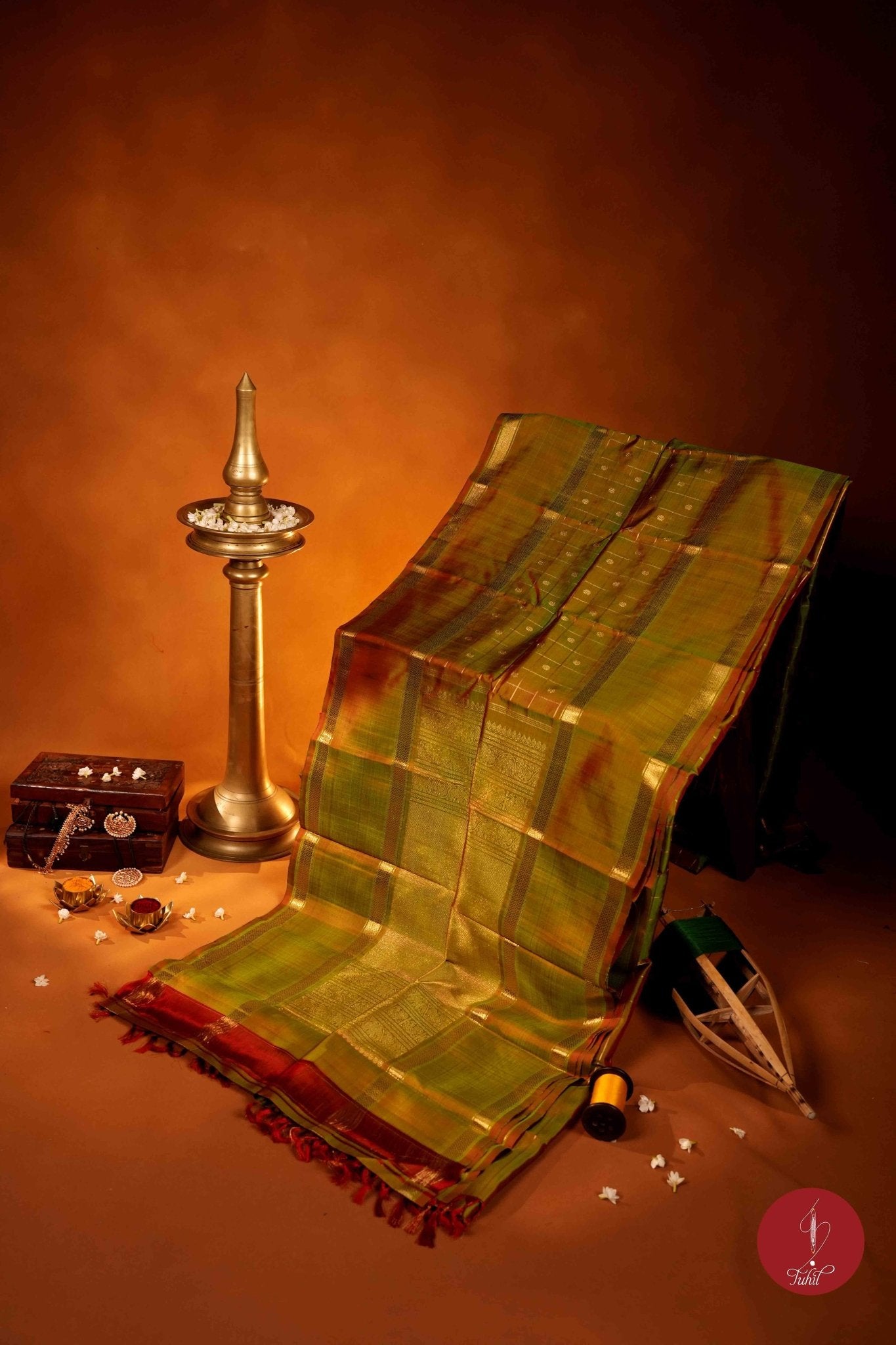Pure Silk Pure Zari Handloom Kanchipuram Saree - Light Manthalir - House of Tuhil