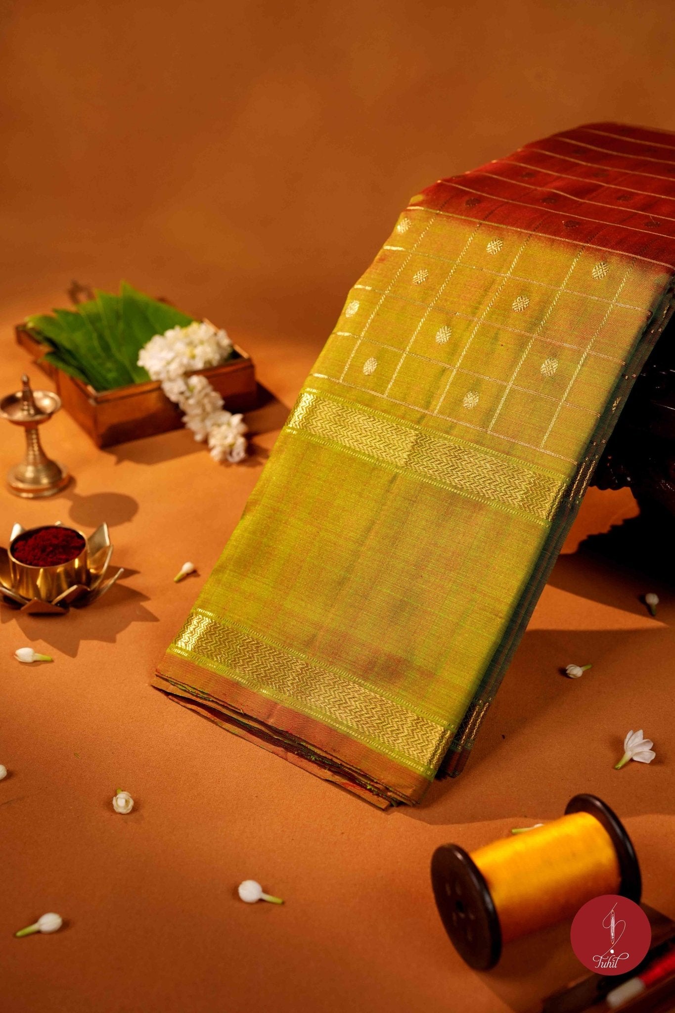 Pure Silk Pure Zari Handloom Kanchipuram Saree - Light Manthalir - House of Tuhil