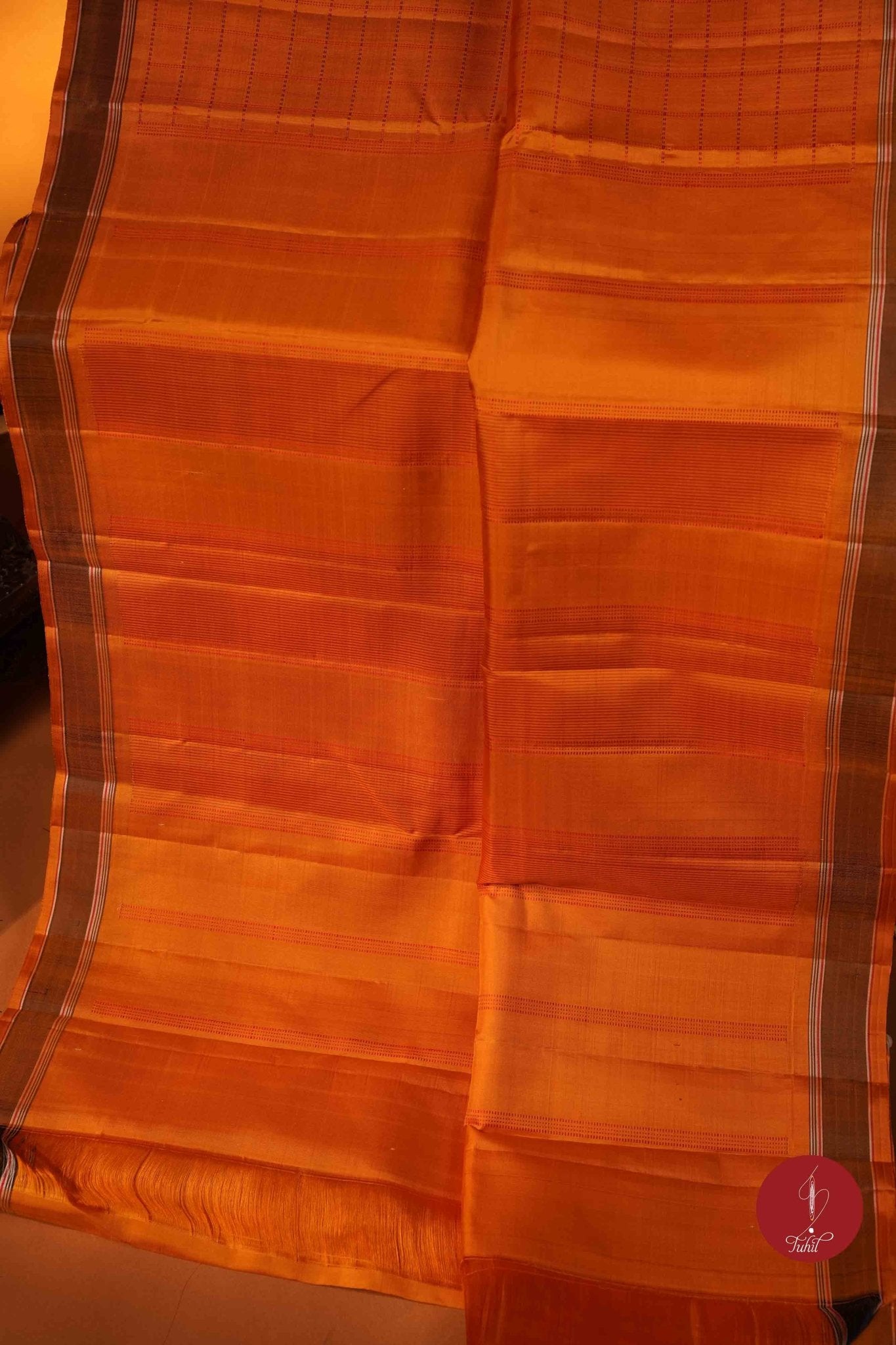 Pure Silk Pure Zari Handloom Kanchipuram Saree - Oil Mustard Muthu Kattam - House of Tuhil