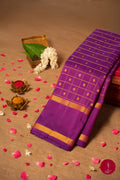 Pure Silk Pure Zari Handloom Kanchipuram Saree - Purple with Dull Gold - House of Tuhil