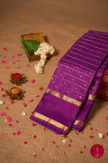 Pure Silk Pure Zari Handloom Kanchipuram Saree - Purple with Gold Rettai Pettu - House of Tuhil