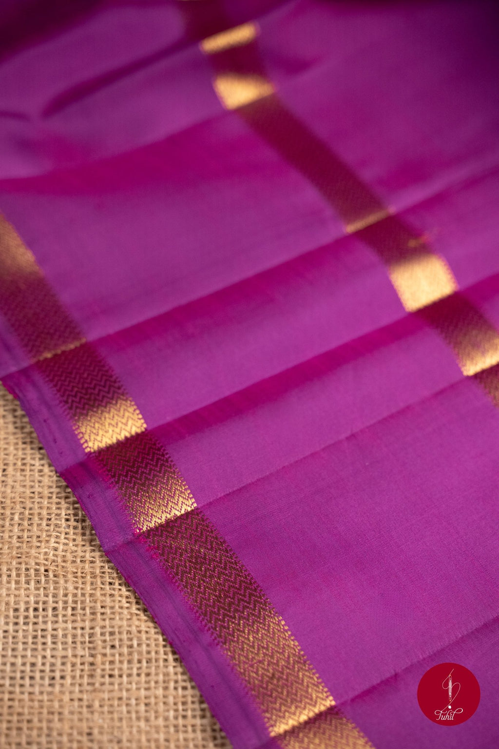 Pure Silk Pure Zari Handloom Kanchipuram Saree - Purple with Gold Rettai Pettu - House of Tuhil