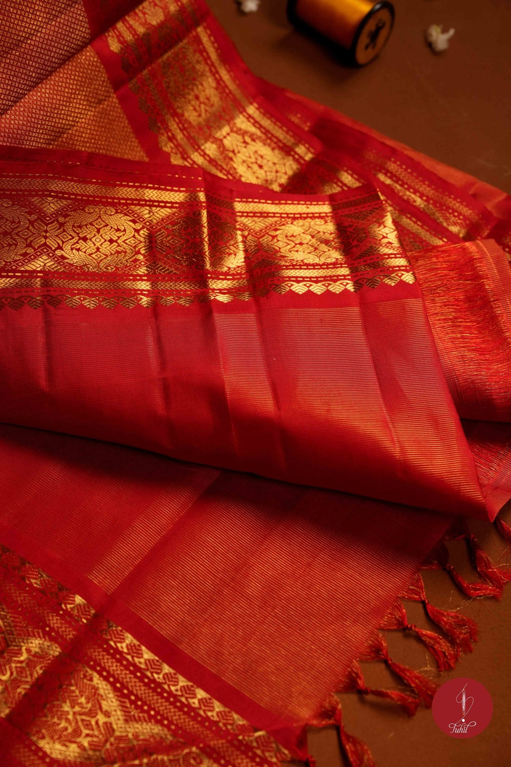 Pure Silk Pure Zari Handloom Kanchipuram Saree - Red Vaira Oosi - House of Tuhil