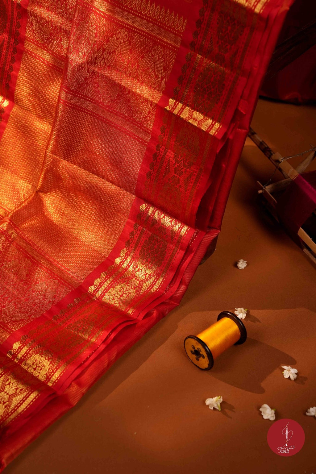 Pure Silk Pure Zari Handloom Kanchipuram Saree - Red Vaira Oosi - House of Tuhil